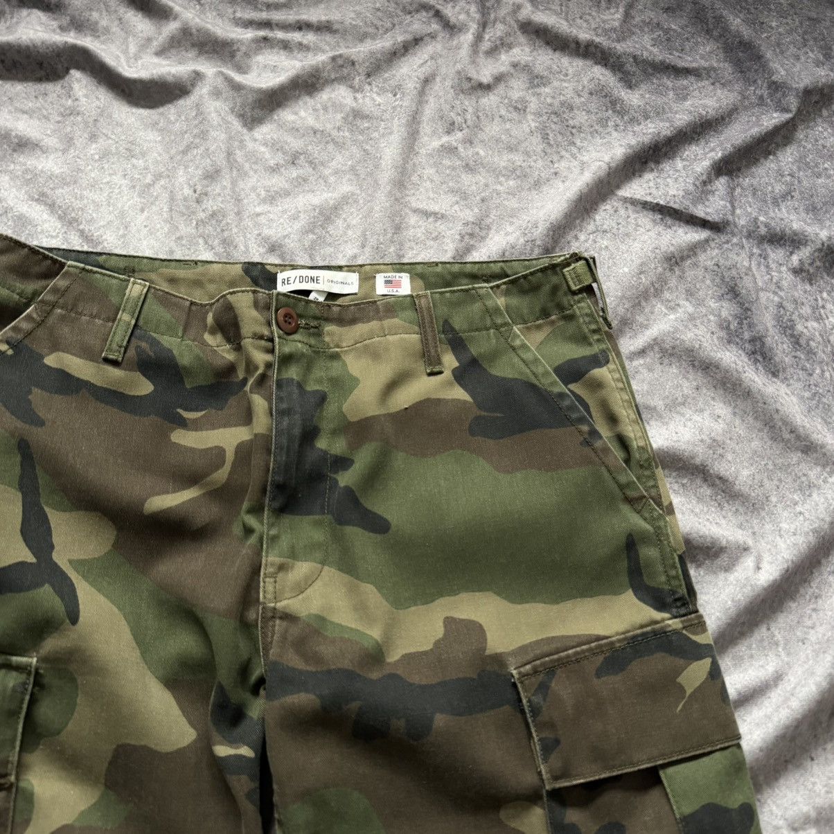 RE/DONE RE/DONE Green Camo Cargo Pants Straight Leg Pocket Pants 28 Size 33" - 9 Thumbnail