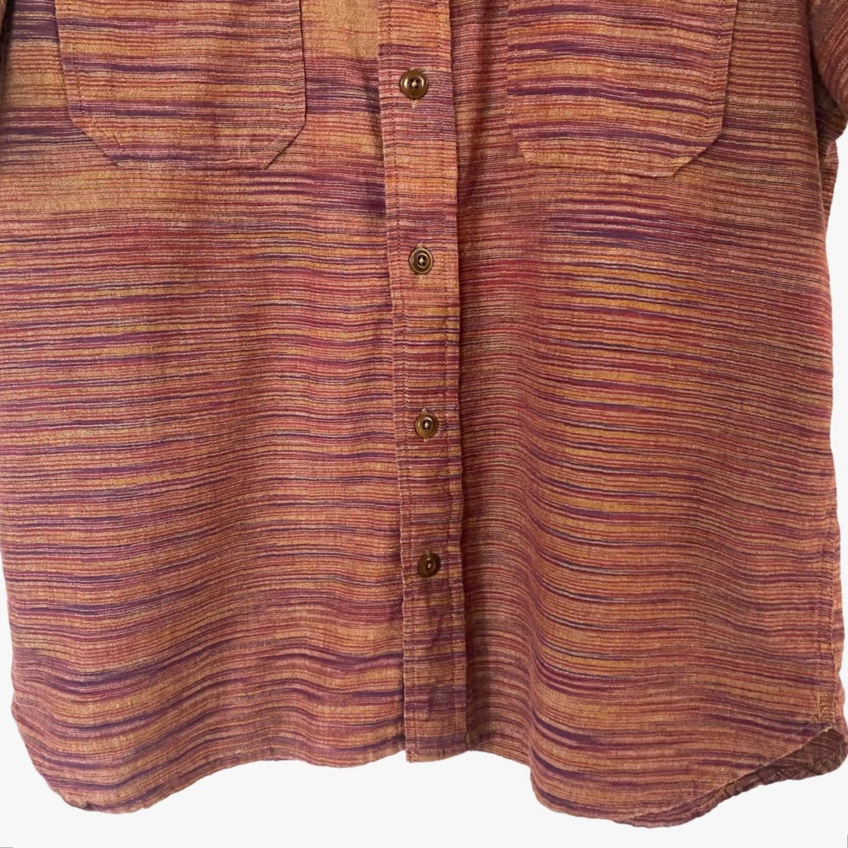 Frye Frye Button-Up Shirt Mens Medium Burnt Orange Stripe Short Sleeve Pockets Size US M / EU 48-50 / 2 - 6 Thumbnail