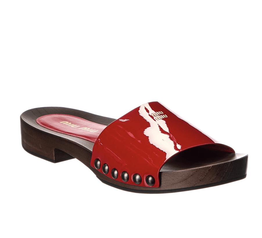 Miu Miu MIU MIU 5Z425E Red Patent Leather Wooden Clogs Sandals Size US 6 / IT 36 - 1 Thumbnail