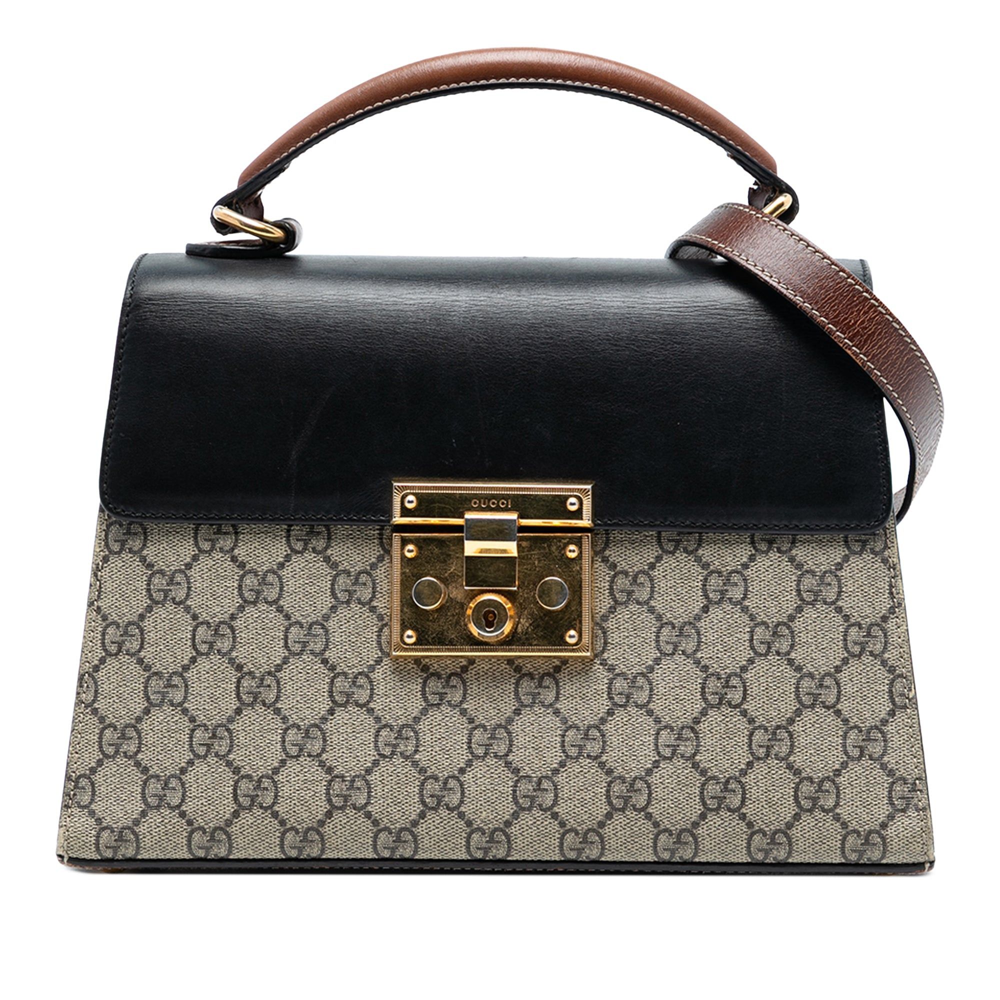 Gucci Small GG Supreme Padlock Satchel in Brown, Women's