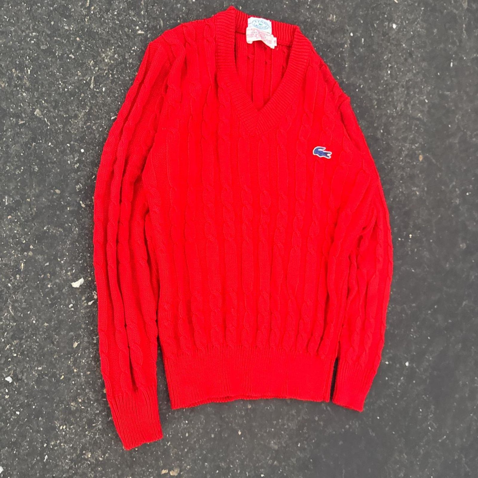Lacoste Vintage 1970s Izod Lacoste Cable Knit Red Sweater Size 16 Size XXL / US 16-18 / IT 52-54 - 2 Thumbnail