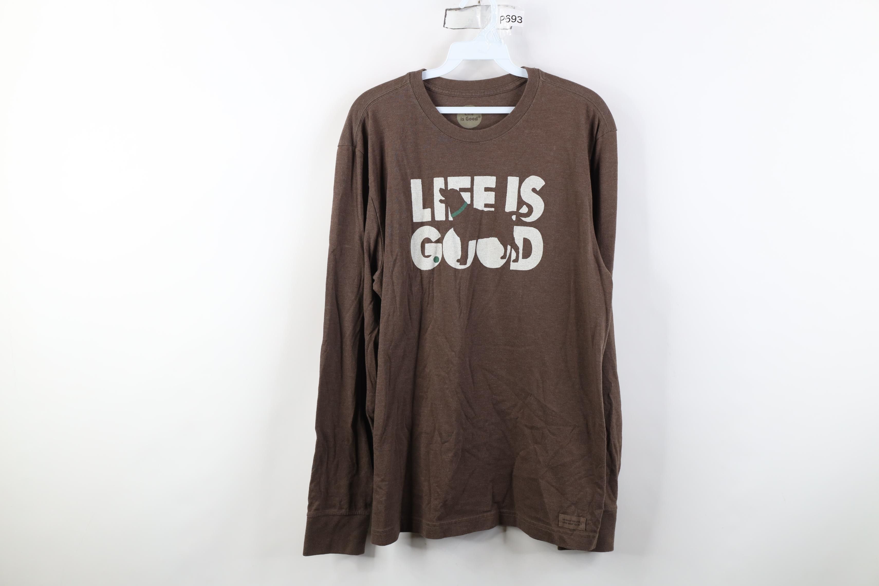 Life is Good Life Is Good Dog Long Sleeve T-Shirt Heather Brown Cotton Size US M / EU 48-50 / 2 - 1 Thumbnail