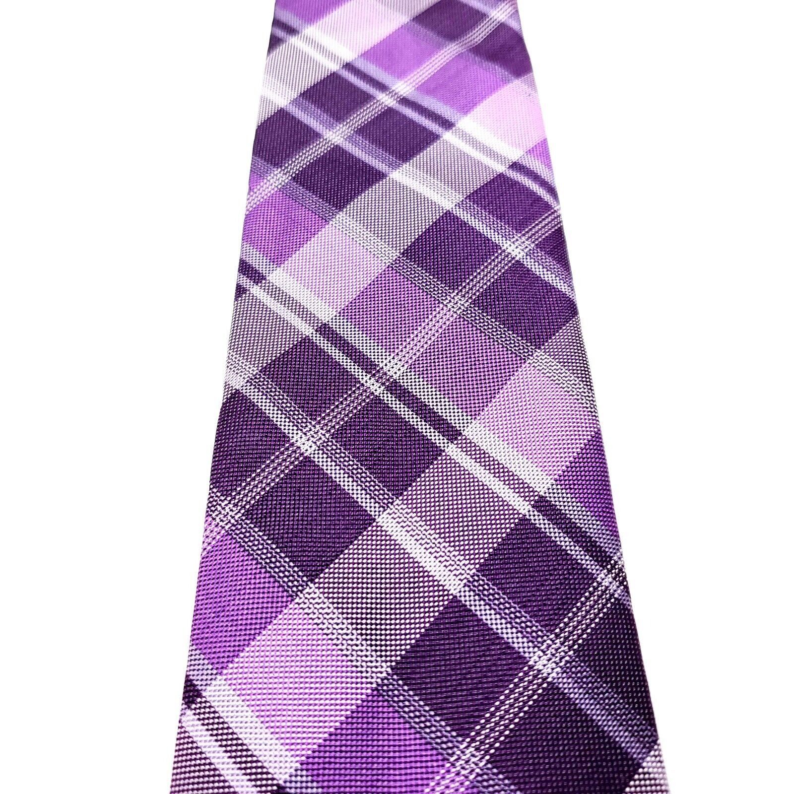 Calvin Klein Calvin Klein Purple Silk Tie Woven Skinny Tartan Plaid Size ONE SIZE - 2 Thumbnail