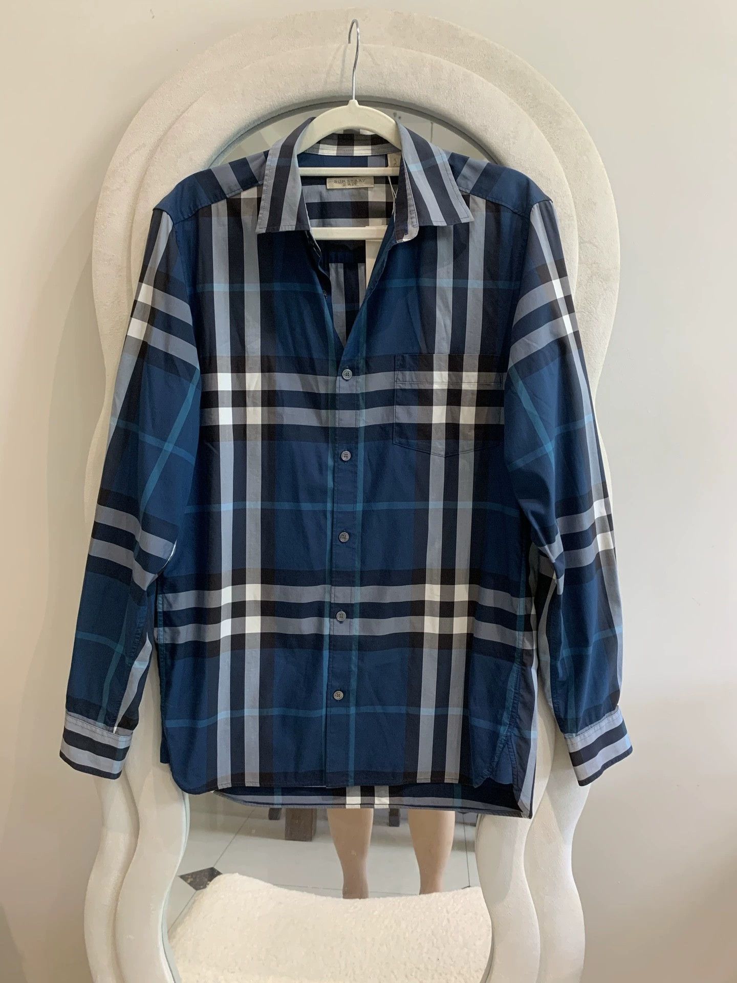 Burberry Burberry Check White Blue Shirt M Size US M / EU 48-50 / 2 - 1 Thumbnail