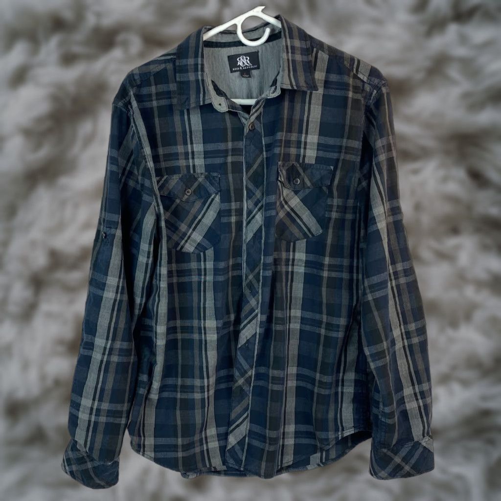 Vintage Rock & Republic Mens Button-Up Shirt Plaid Blue Long Sleeve Size Large Size US L / EU 52-54 / 3 - 1 Thumbnail