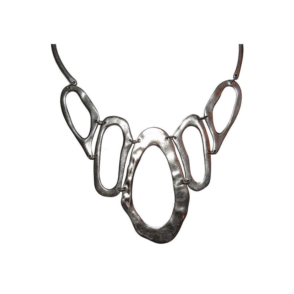 Designer Abstract Silver Plated Oval Cut Out Necklace Size ONE SIZE - 3 Thumbnail