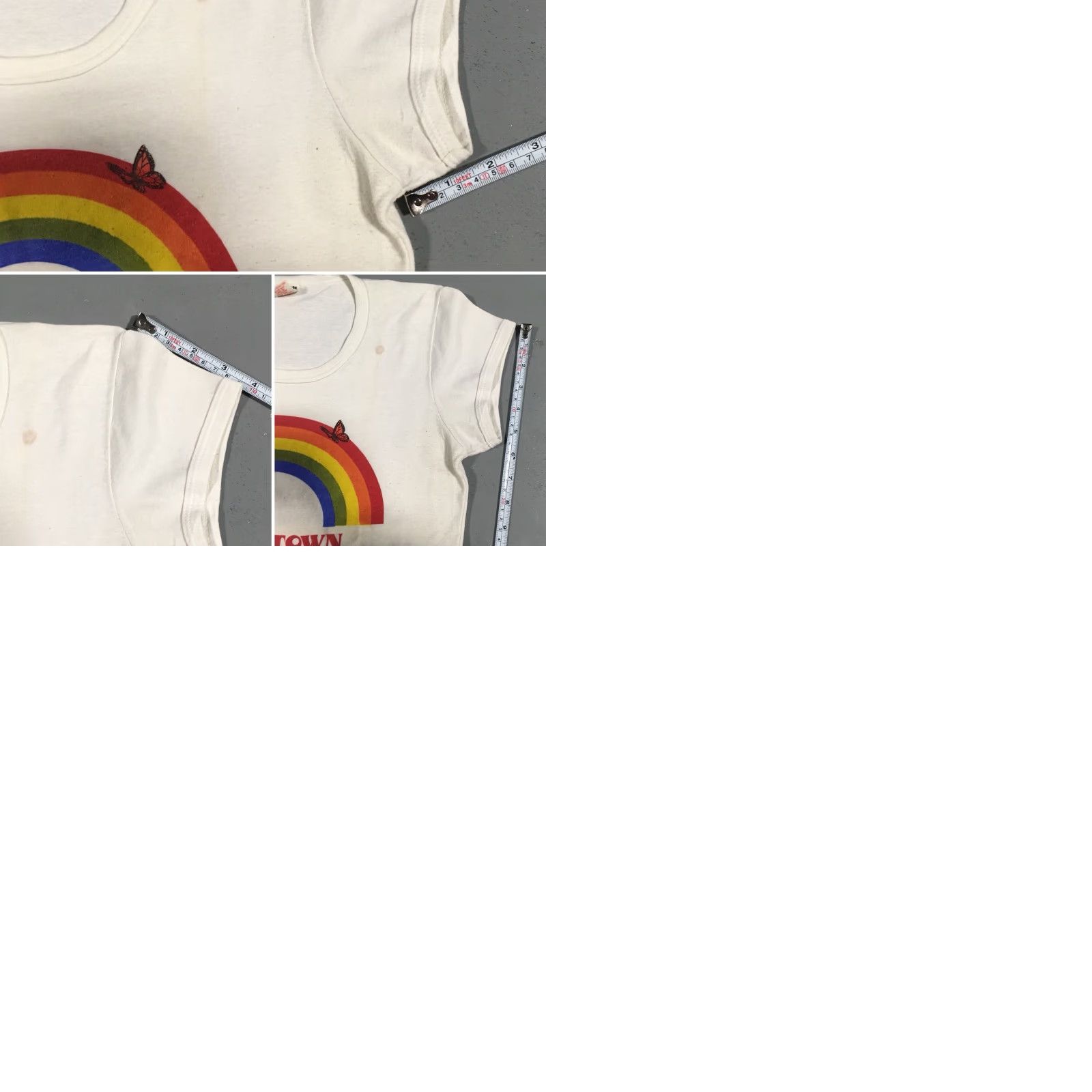 Rainbow VINTAGE SAMS TOWN Rainbow Butterfly T Shirt 70s 80s Misses Large Worn Stained Shirt Mens Women Girls Boys Size L / US 10 / IT 46 - 9 Thumbnail