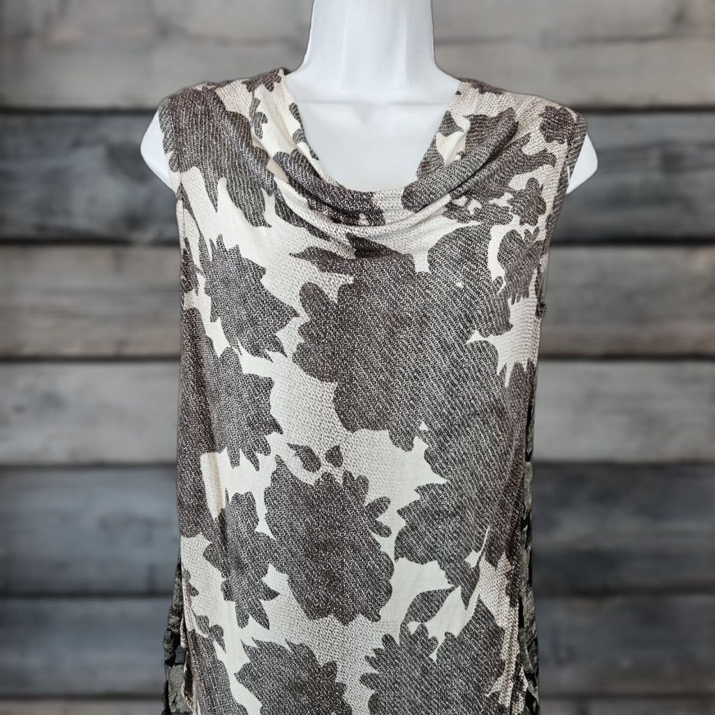 Vintage Cabi 3057 Womens Tank Top XS Black White Floral Cowl Neck Sleeveless Size XS / US 0-2 / IT 36-38 - 1 Thumbnail