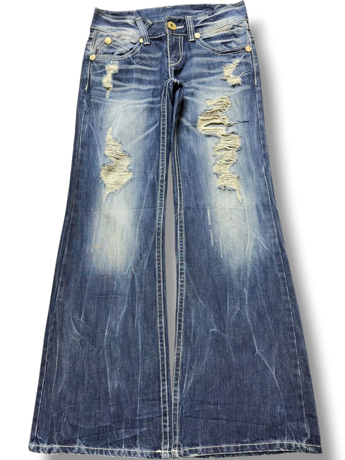 Diane von Furstenberg Vintage D.I.A Flare Mudwash Ripped Distressed Denim Size US 28 / EU 44 - 1 Thumbnail