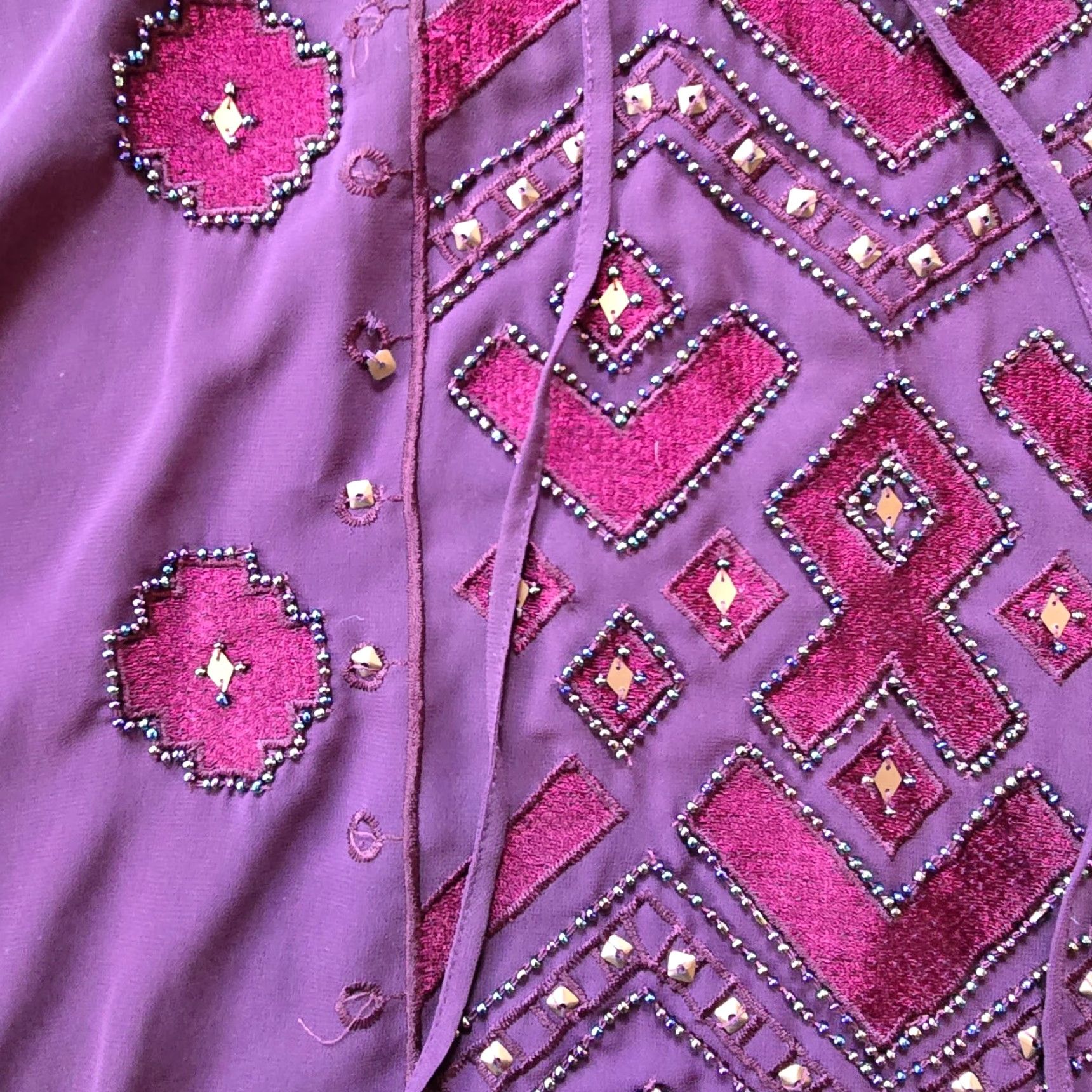 Vintage LOGO by Lori Goldstein Top Women 24W Purple Burgundy Sheer Beaded Western Prairie Blouse Size 4XL / US 24-26 - 4 Thumbnail