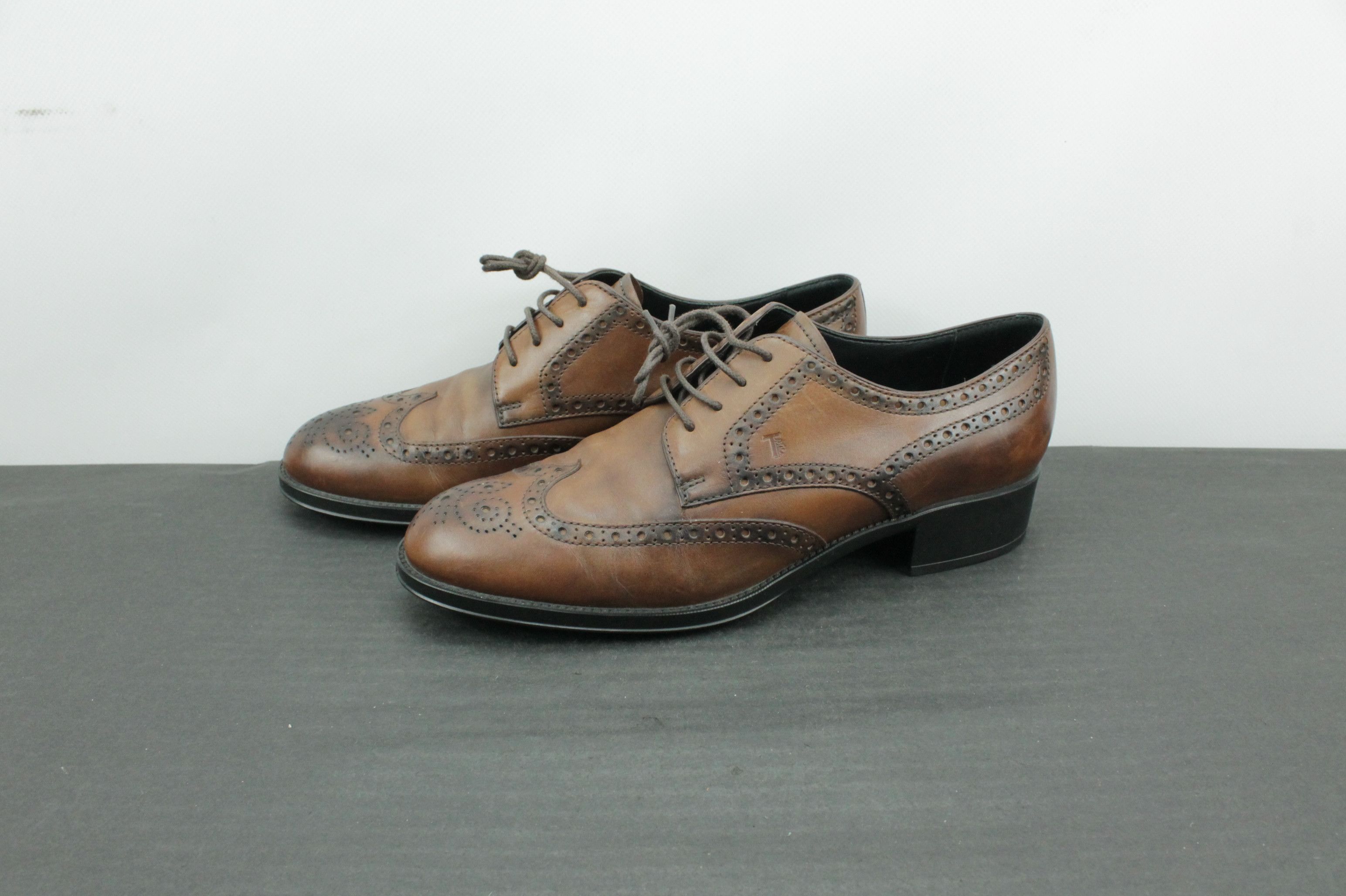 Bally TOD'S Wingtip Derby Brown Leather Heel Brogue Shoes Women's Size US 9 / IT 39 - 3 Thumbnail