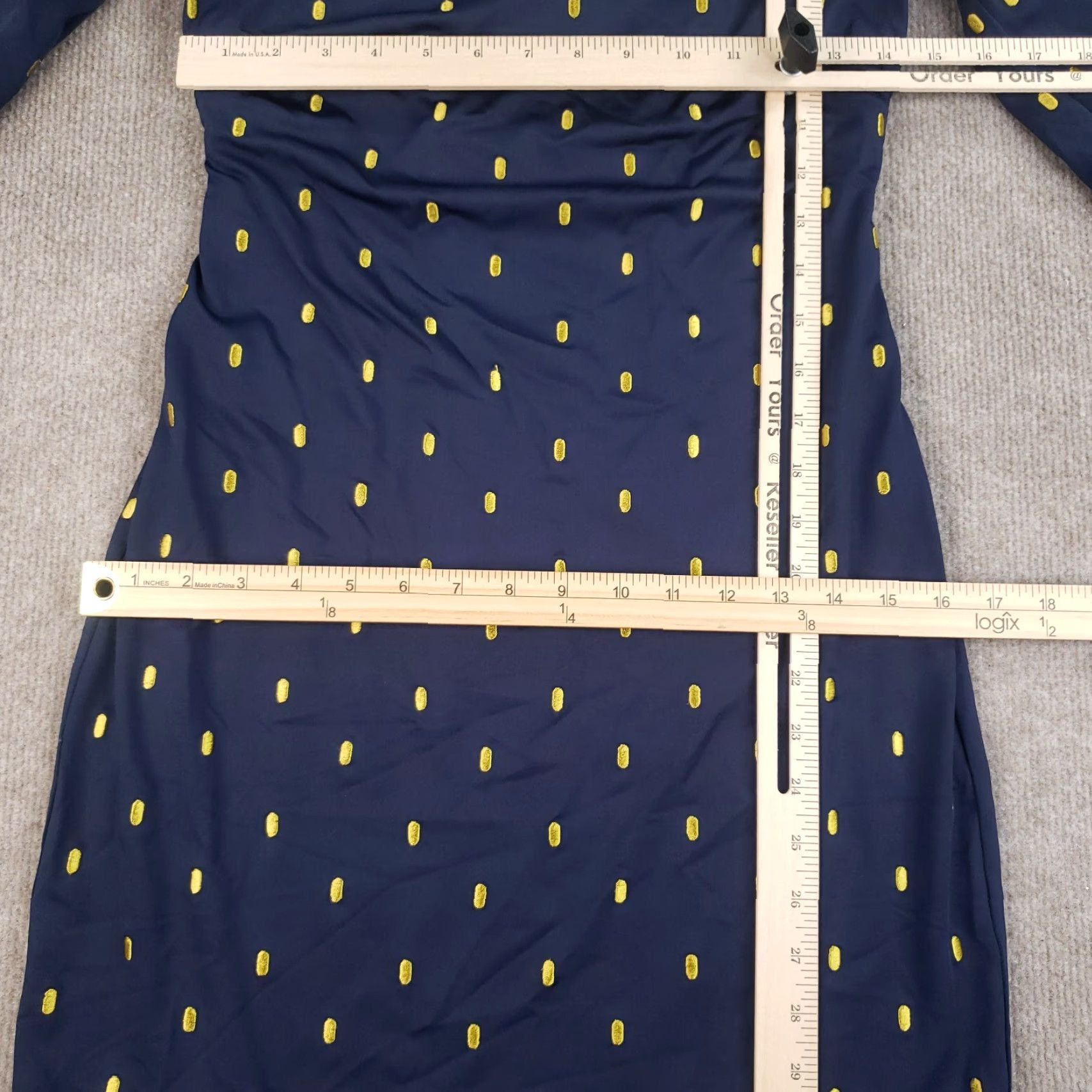Vintage Gretchen Scott Rocket Girl Sheath Dress Womens M Blue Polka Dot Embroidered 3/4 Sleeve Knee Length Round Neck Pullover Size M / US 6-8 / IT 42-44 - 4 Thumbnail