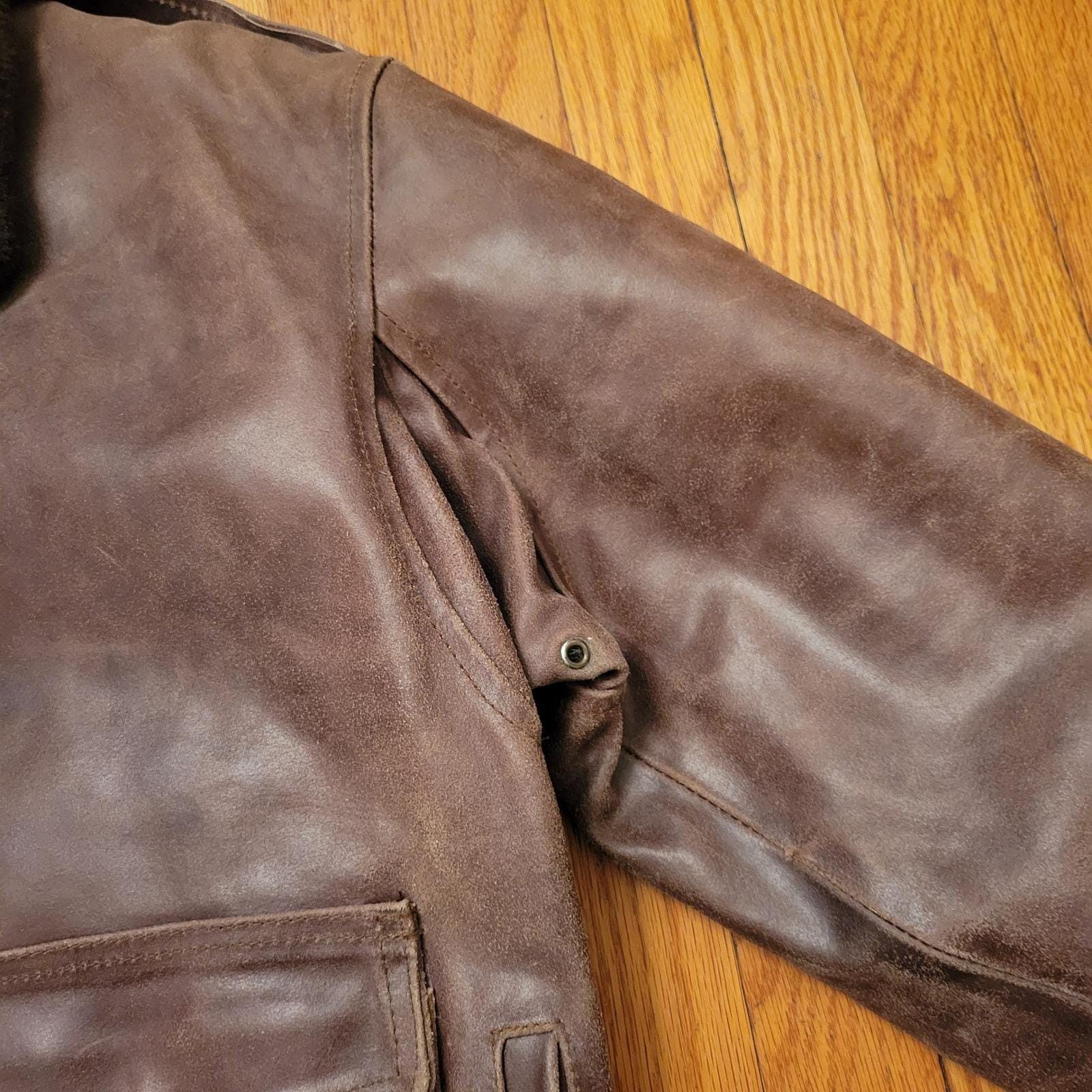 Vintage S Brown Leather Bomber Jacket Faux Fur Collar Aviator Flyboy Size US S / EU 44-46 / 1 - 9 Thumbnail