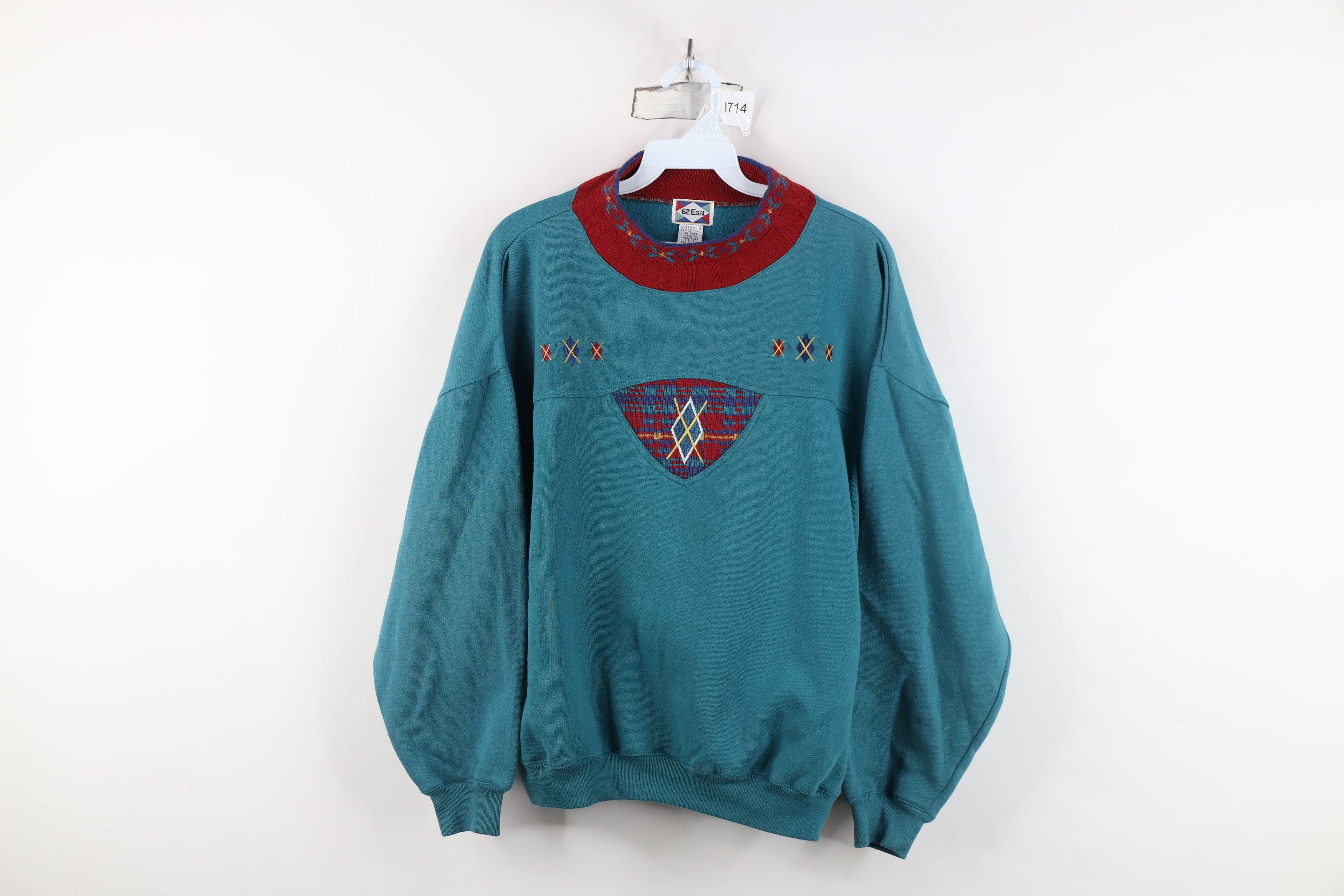 Vintage Vintage 90s Streetwear Argyle Diamond Cropped Sweatshirt Size L / US 10 / IT 46 - 1 Thumbnail