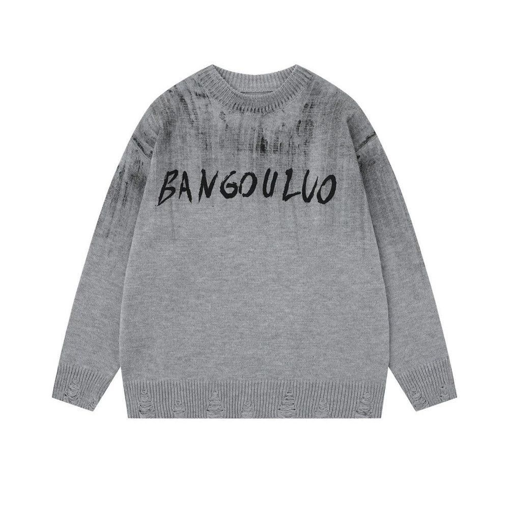 Vintage Men's loose casual ripped ink lettering crew neck sweater Size US M / EU 48-50 / 2 - 1 Thumbnail