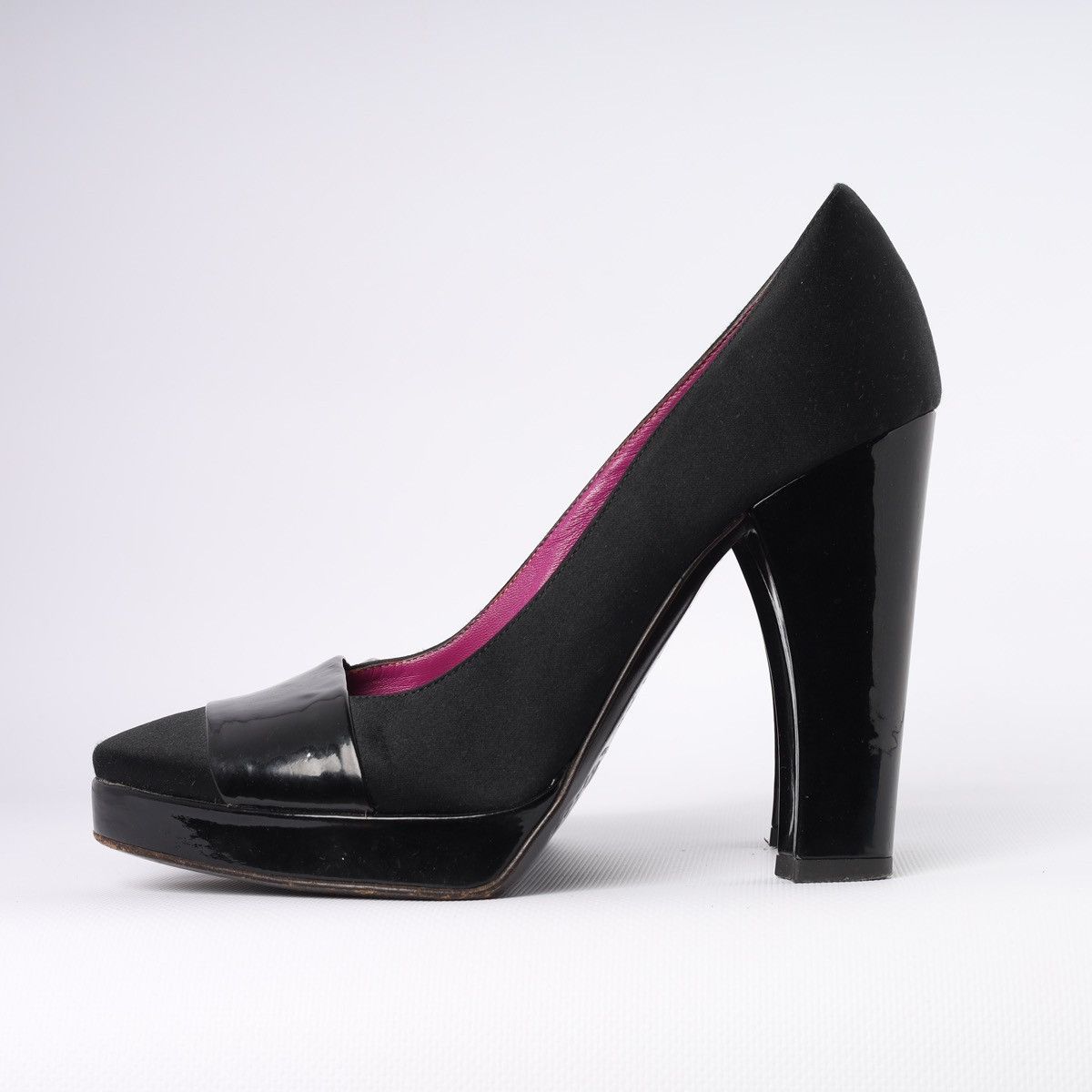 Dolce & Gabbana Dolce Gabbana Black Silk Patent Heel Platform Pumps Shoes Size US 6.5 / IT 36.5 - 1 Thumbnail