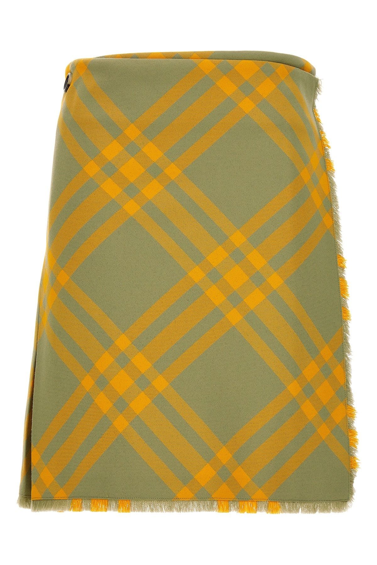 image of Burberry Check Kilt Skirt in Yellow, Women's (Size 26)