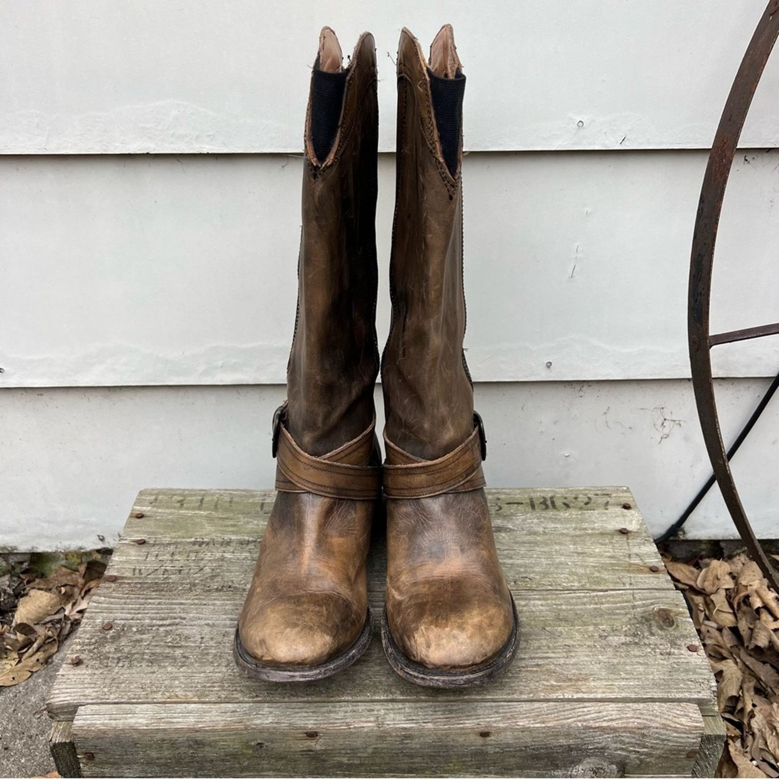 Stetson Stetson Brown Strappy Leather round toe zip cowgirl boots Size US 9.5 / IT 39.5 - 2 Thumbnail