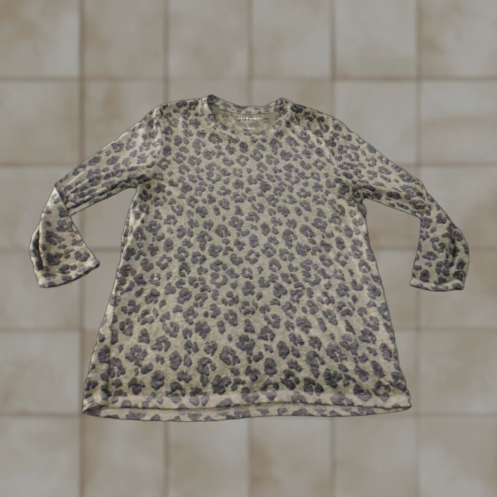 Lucky Brand Lucky Brand Blouse Shirt Women Crew Neck Green Animal Print Knit Modal L Casual Short Sleeve Basic Regular Stretch - (Remove stray punctuation) Size L / US 10 / IT 46 - 1 Thumbnail