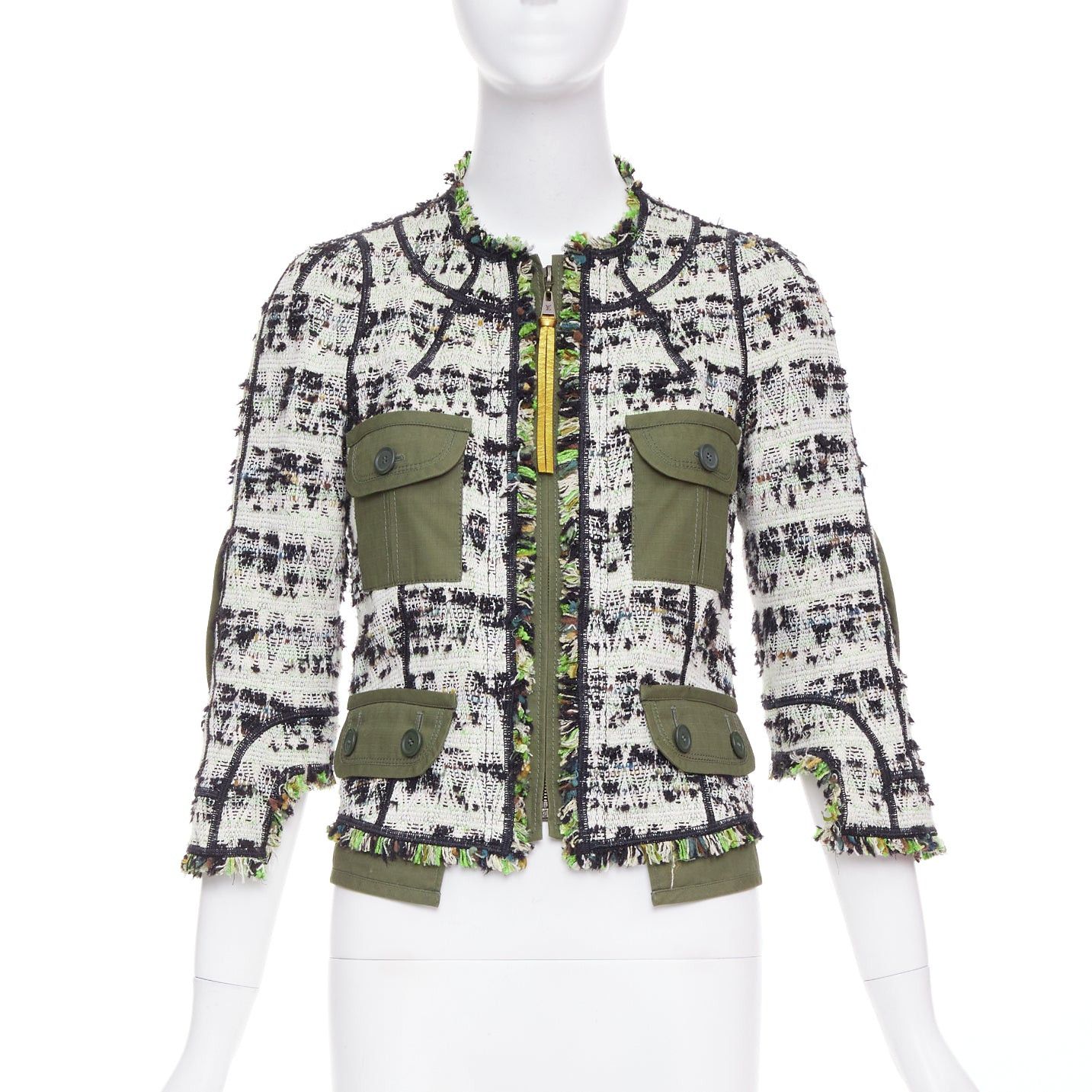 Louis Vuitton LOUIS VUITTON 2016 Runway Fleury khaki cotton tweed leather trim safari jacket FR34 XS Size XS / US 0-2 / IT 36-38 - 1 Thumbnail