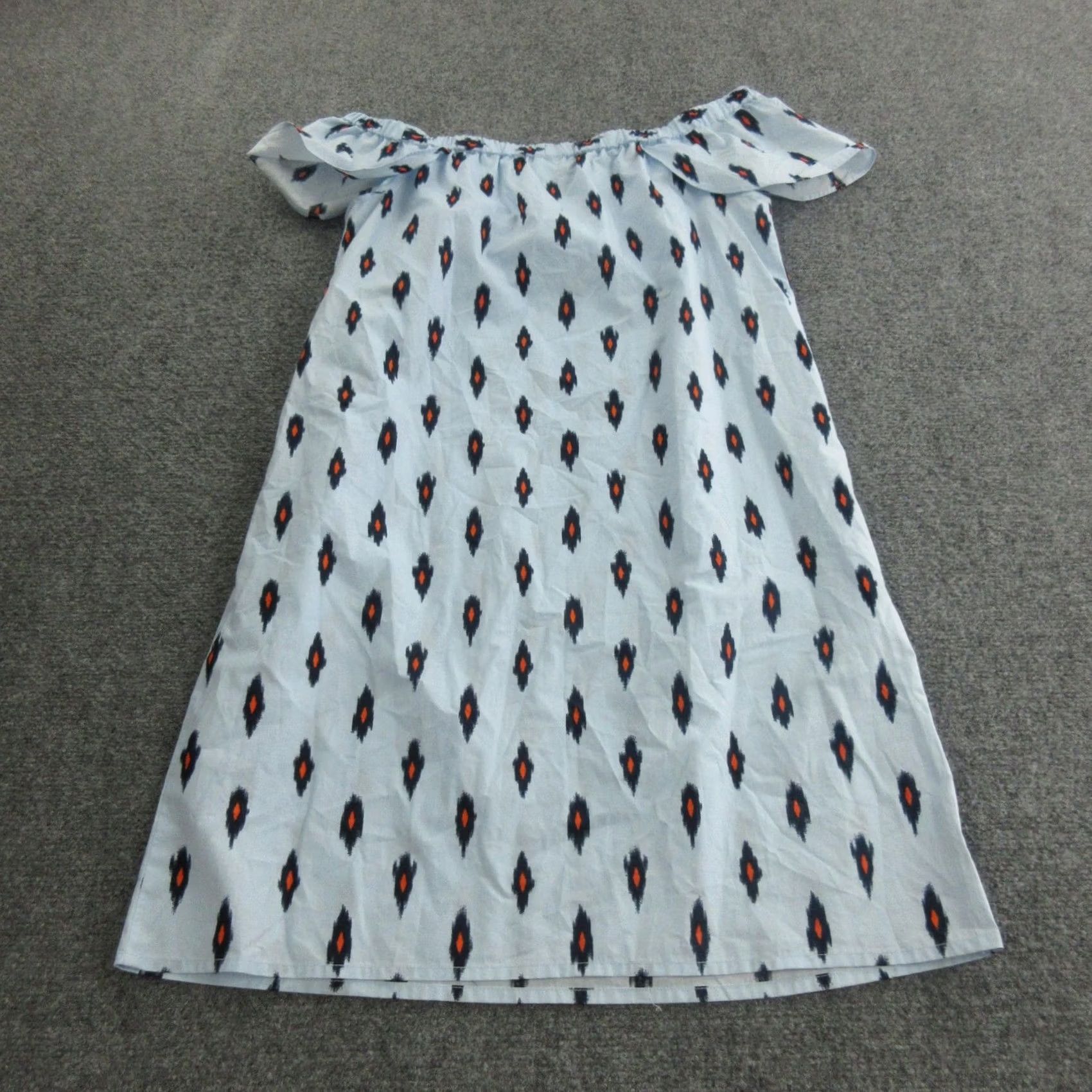 J.Crew J.CREW Dress Womens Small Blue Geometric Cotton Off Shoulder Sundress Boho Casual Knee Length Sleeveless? Size S / US 4 / IT 40 - 7 Thumbnail