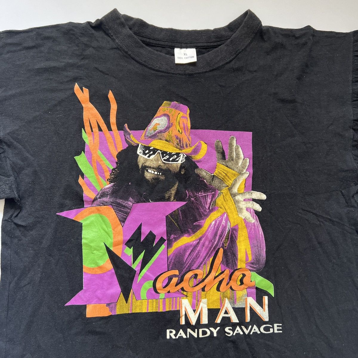 image of Vintage x Wwe 90's Macho Man Randy Savage T-Shirt Tee Shirt Wwe Wwf in Black, Men's (Size XL)