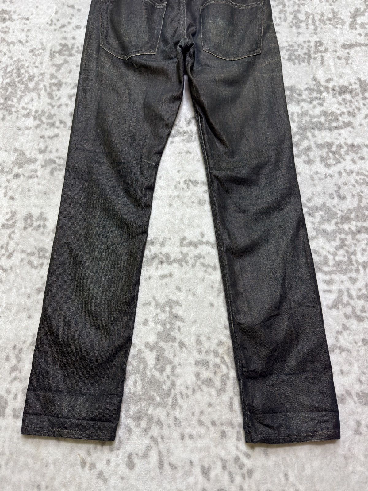 Vintage Vintage Back Number Waxed Black Distressed Denim Jeans Size US 31 - 12 Thumbnail