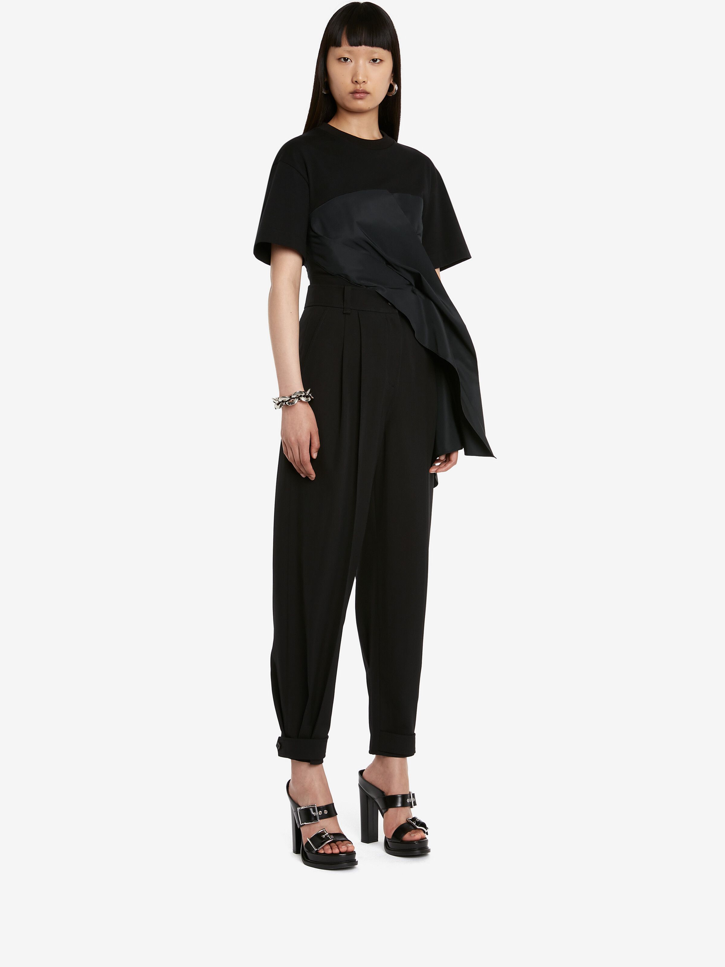 Alexander McQueen Women's Hybrid Drape T-shirt In Black Size S / US 4 / IT 40 - 1 Thumbnail