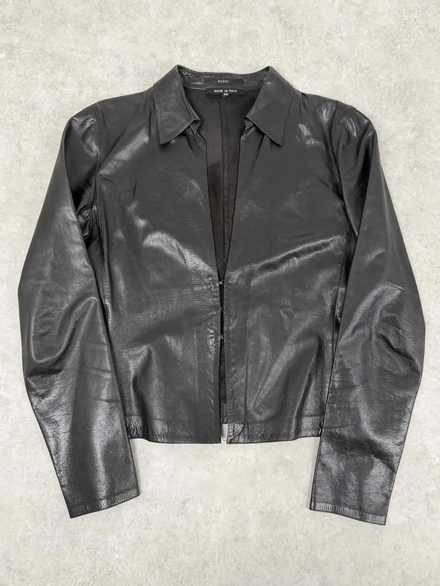 Gucci FW2000 Gucci Black Premium Minimalist Leather Jacket Size M / US 6-8 / IT 42-44 - 1 Thumbnail