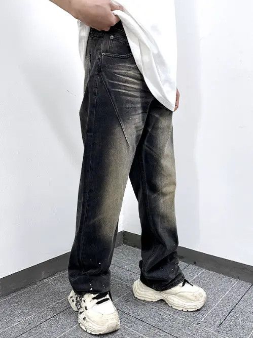 VIBE Loose washed casual ink-splashed distressed straight jeans Size US 32 / EU 48 - 6 Thumbnail