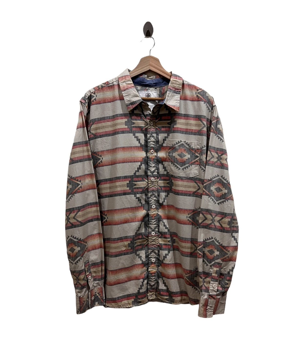 image of Native x Navajo On The Byas American Navajo Shirt Button Up in White (Size Large)