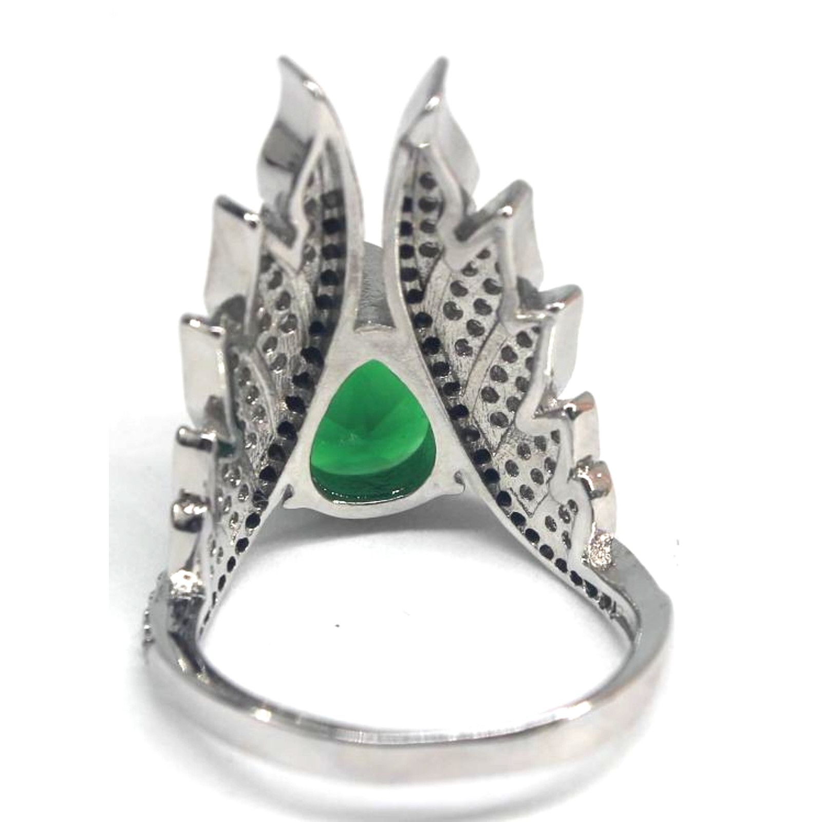 Other Faux Emerald Silver Tone Ring Pave Rhinestone Wings • Size 6 Size ONE SIZE - 5 Thumbnail