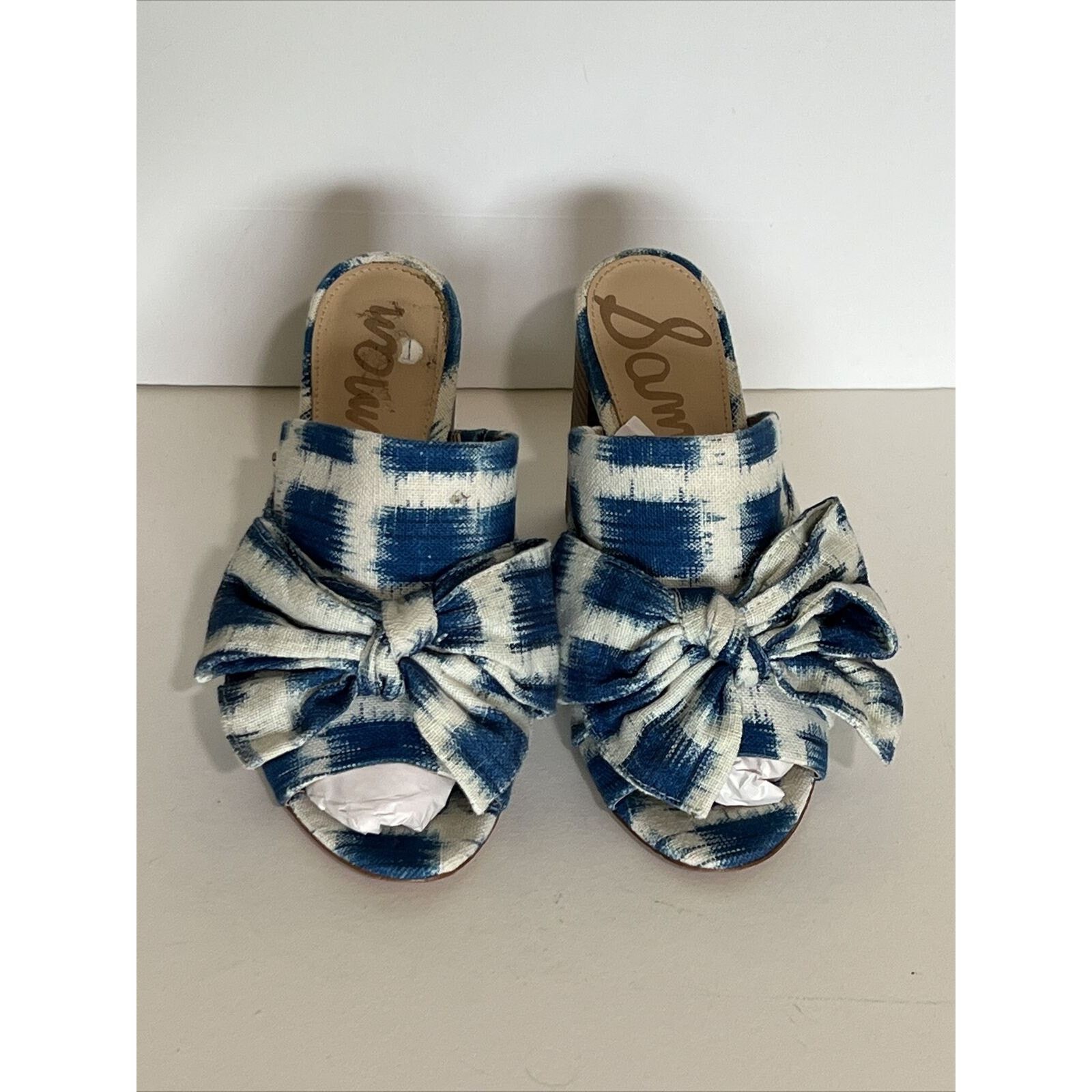 Sam Edelman Yumi Blue Bow High heel 3” peep toe sandals 6.5M slip-ons Size US 6.5 / IT 36.5 - 2 Thumbnail