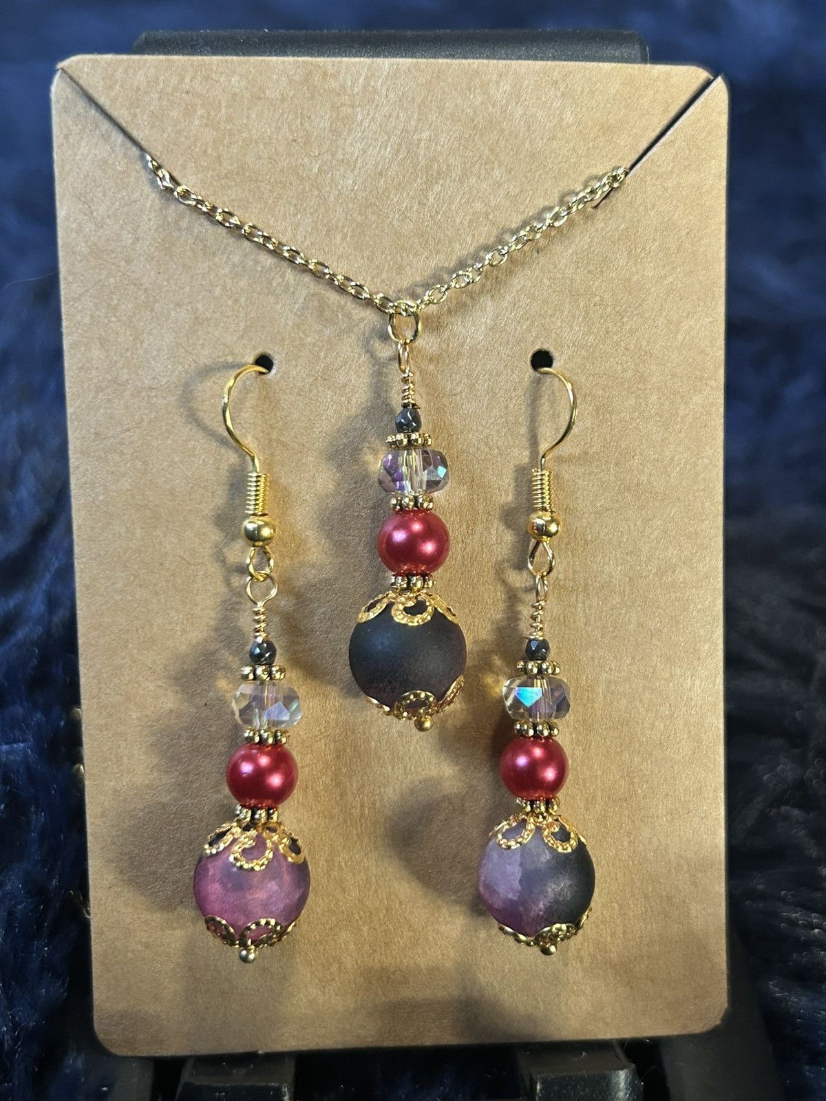 Handmade Handcrafted ombré crackle glass pearl crystal necklace set Size ONE SIZE - 2 Thumbnail