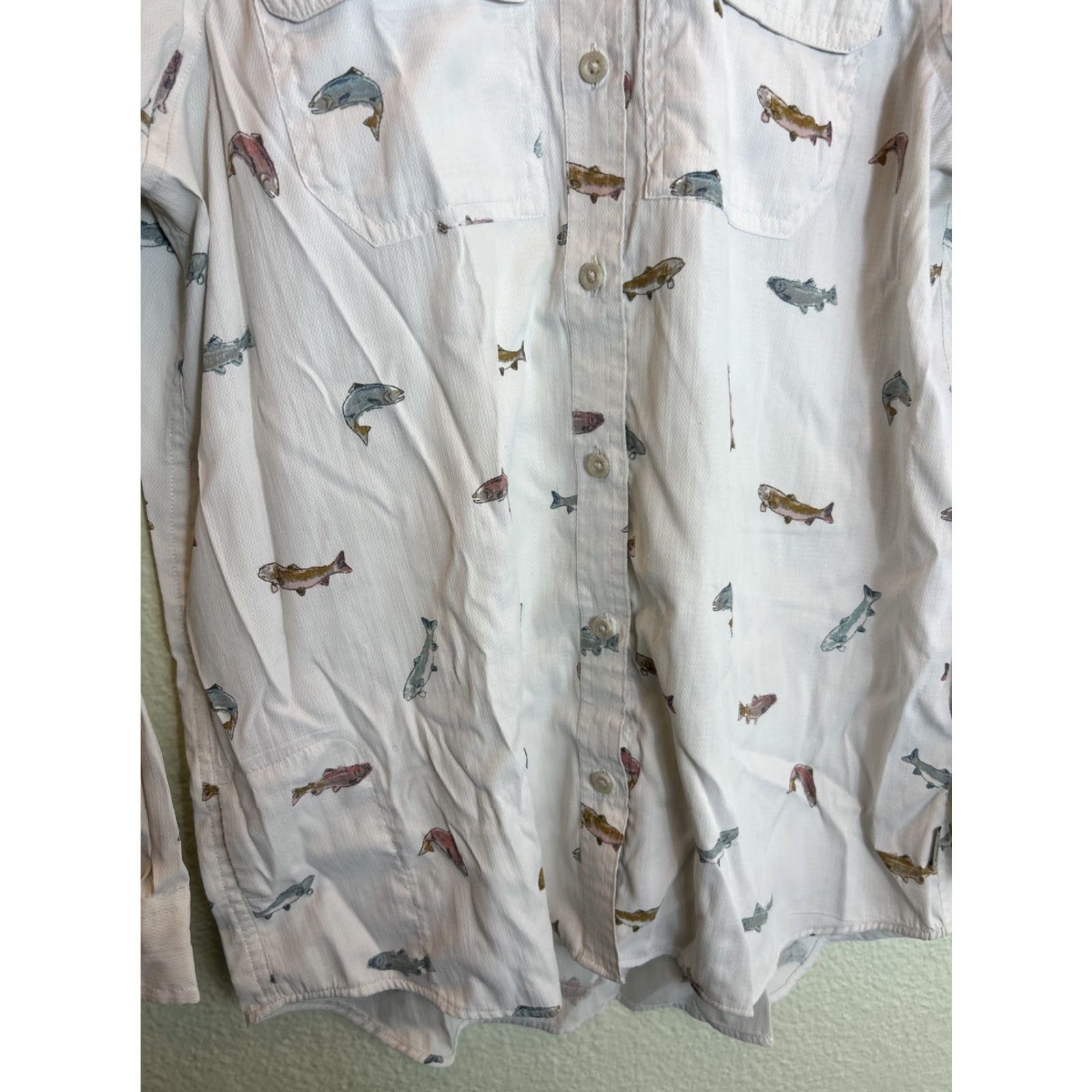 Eddie Bauer VINTAGE Eddie Bauer Women’s Small Long Sleeve Vented Button Up Shirt Fishing AOP White Size S / US 4 / IT 40 - 5 Thumbnail