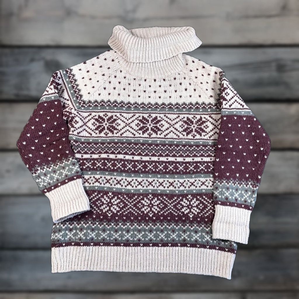 Vintage Guide Series Wool Alpaca Turtleneck Sweater Women XL Beige Geometric Pattern 80s Hipster Retro Ski Pullover Womens Size XL / US 12-14 / IT 48-50 - 1 Thumbnail