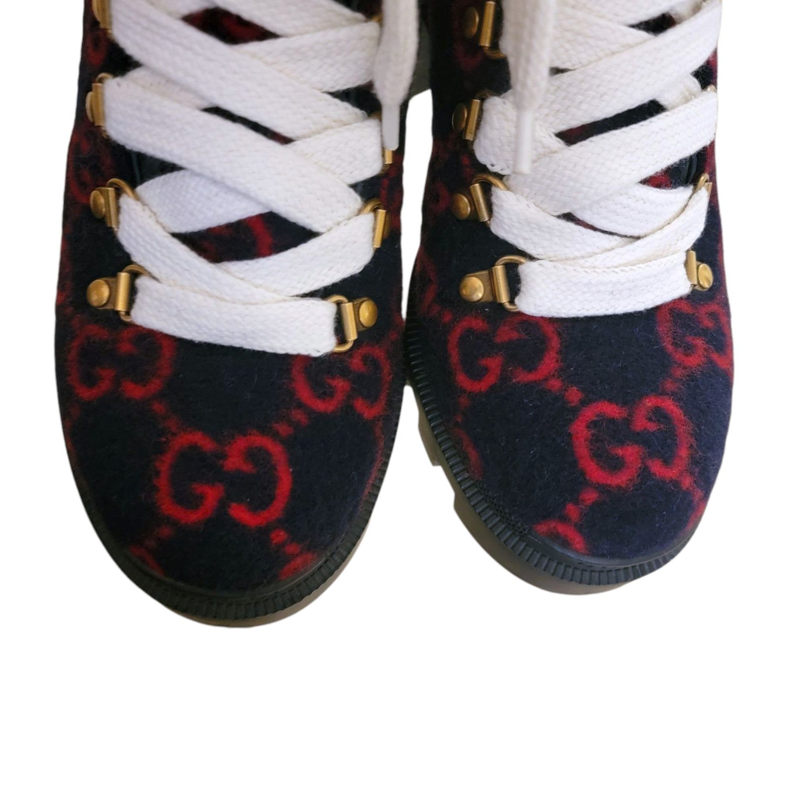 Gucci Gucci Combat Ankle GG Monogram Platform Boots Navy Red Size US 7.5 / IT 37.5 - 10 Thumbnail