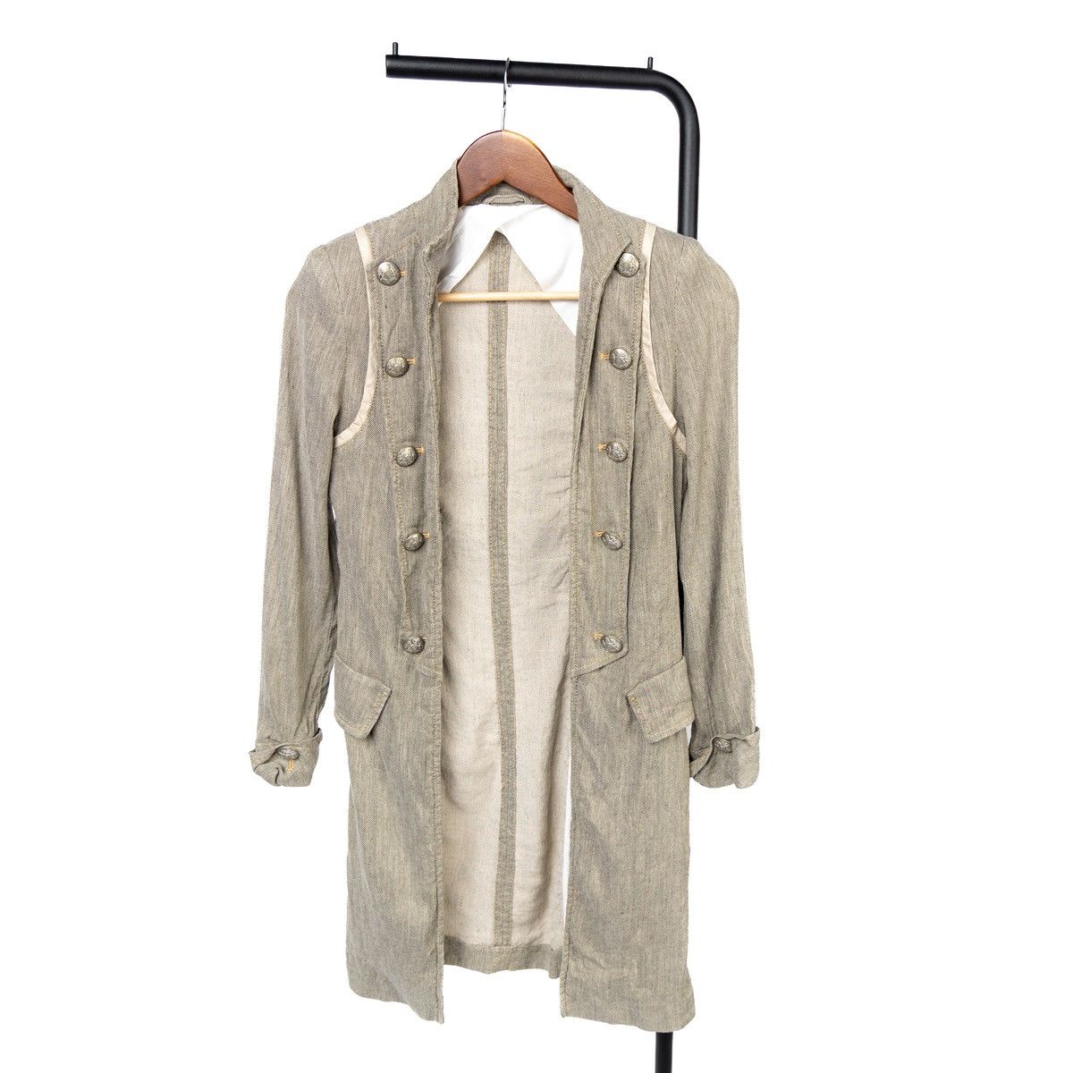 Benetton Benetton Vintage Y2K Womens Beige Linen Viscose Long Jacket Size S / US 4 / IT 40 - 3 Thumbnail