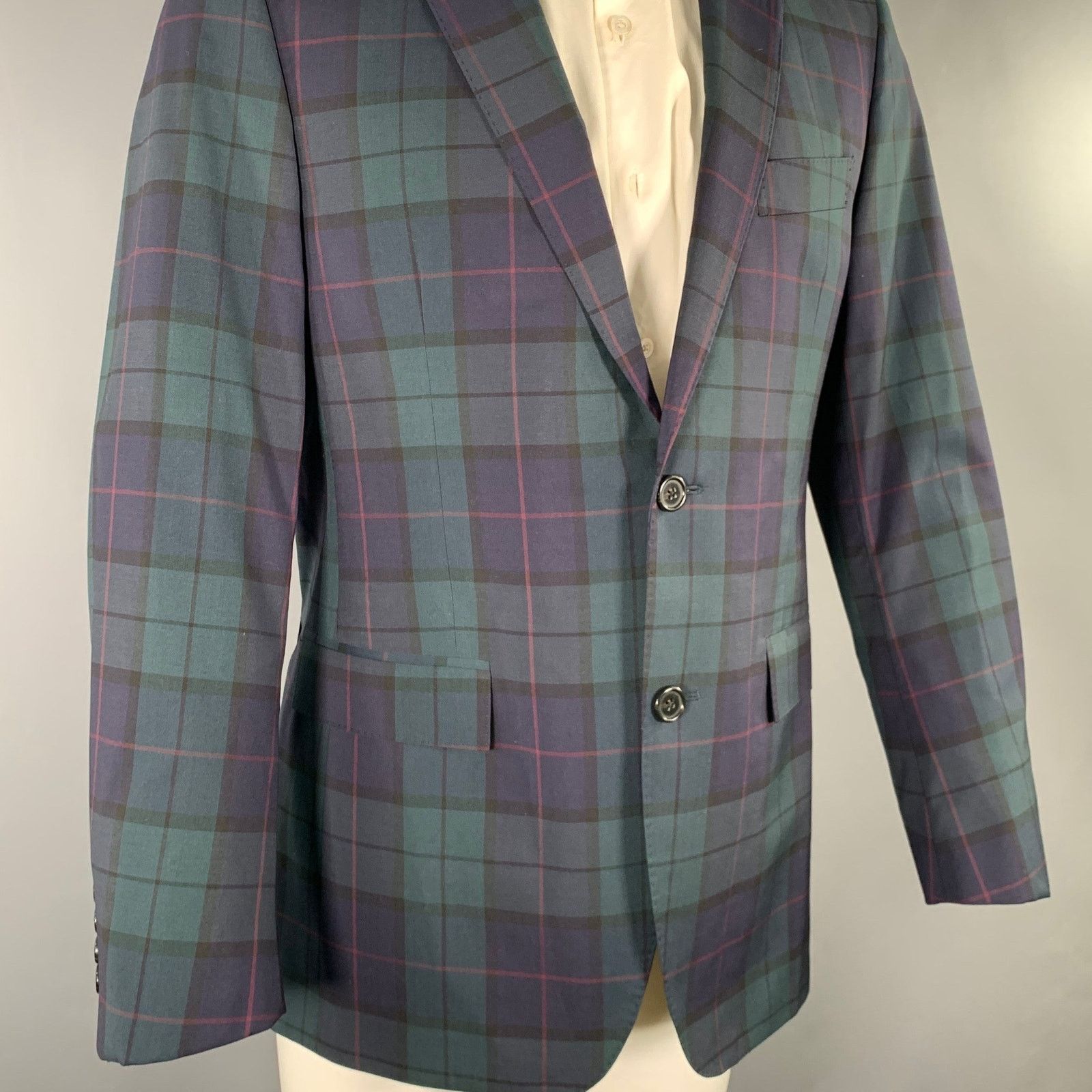 Todd Snyder TODD SNYDER Size 40 Regular Green Navy Plaid Wool Sport Coat Size 40R - 5 Thumbnail