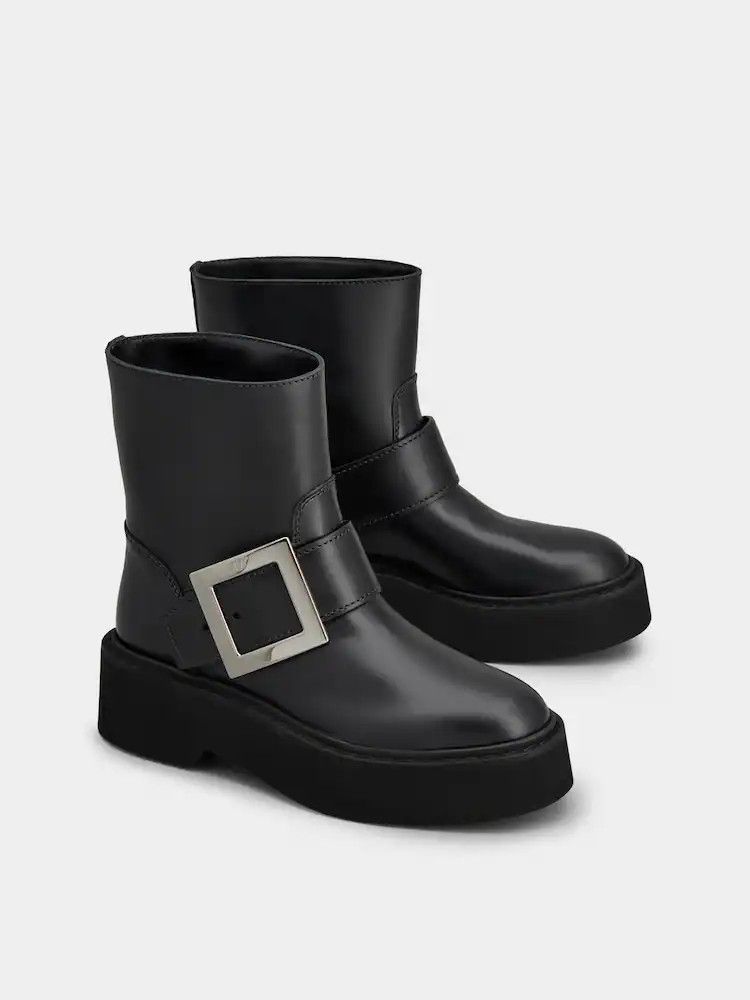 Roger Vivier o1s22i1n0824 Platform Rangers Ankle Boots in Black Size US 7 / IT 37 - 2 Thumbnail