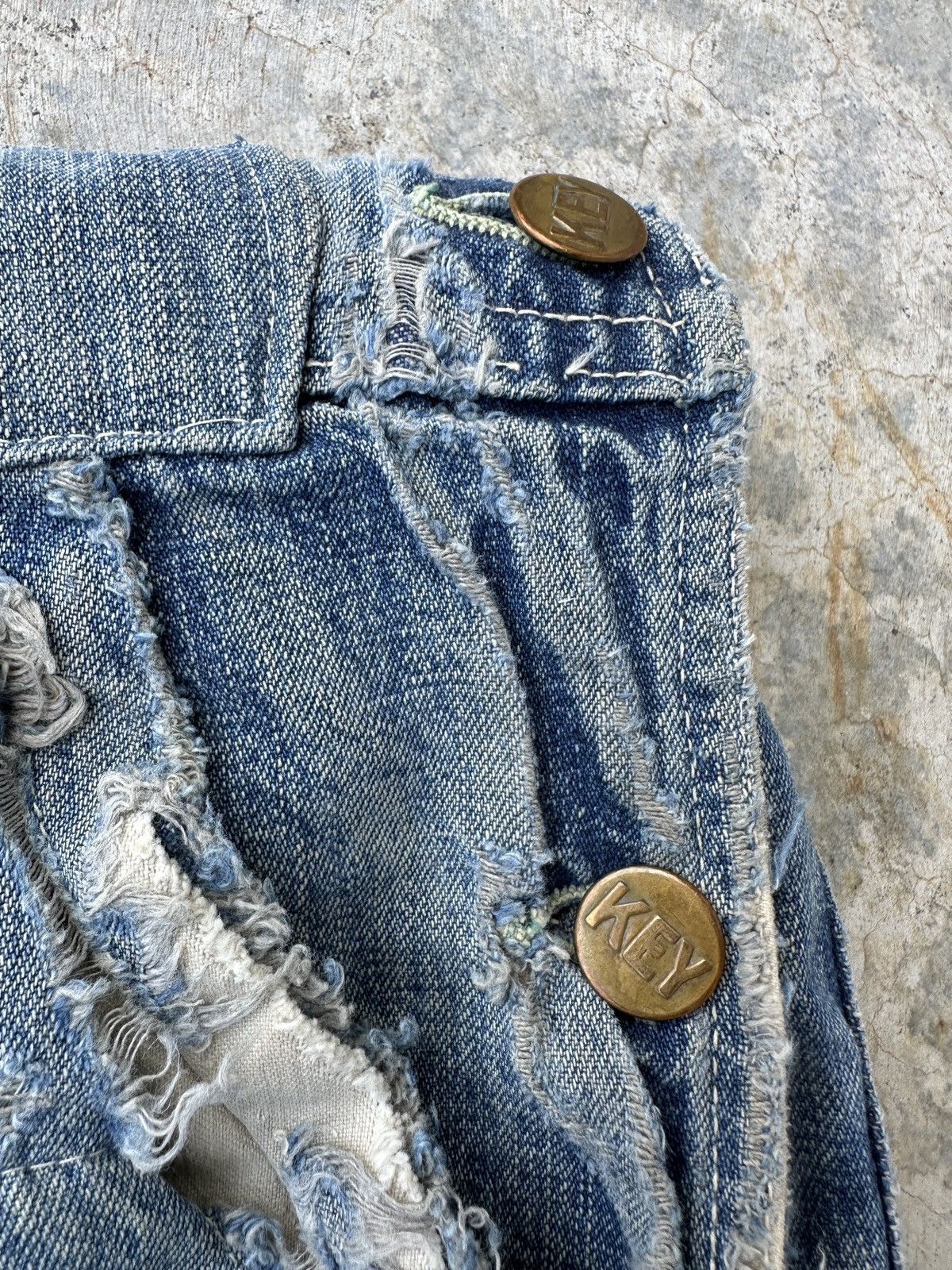 Vintage 50s Trashed Union Selvedge Key Denim patchwork farmer bib Size US 37 - 11 Thumbnail