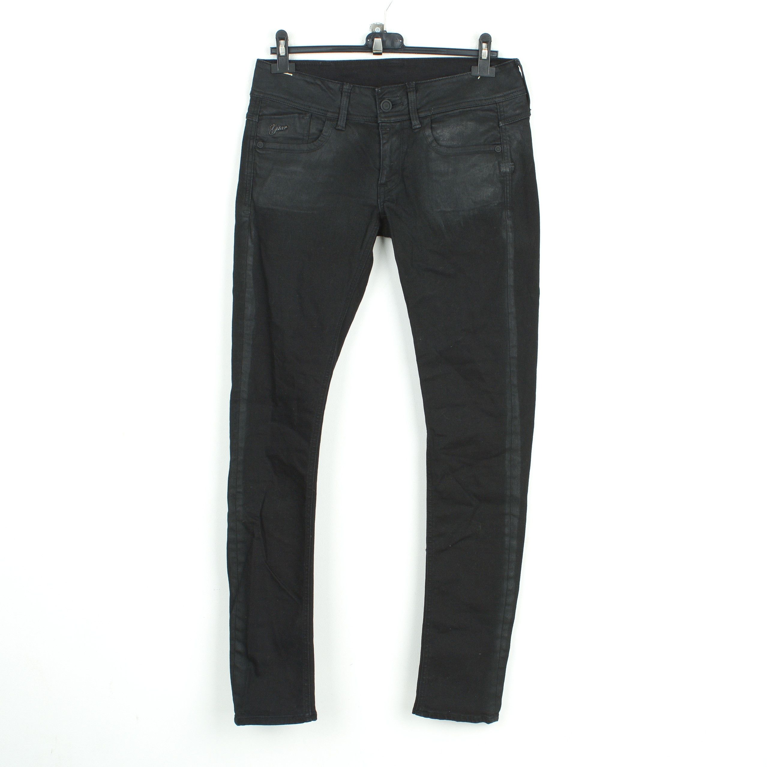 image of G Star Raw x Gstar Lynn Skinny W30L32 Coated Denim Jeans Waxed Pants Slim in Black, Women's