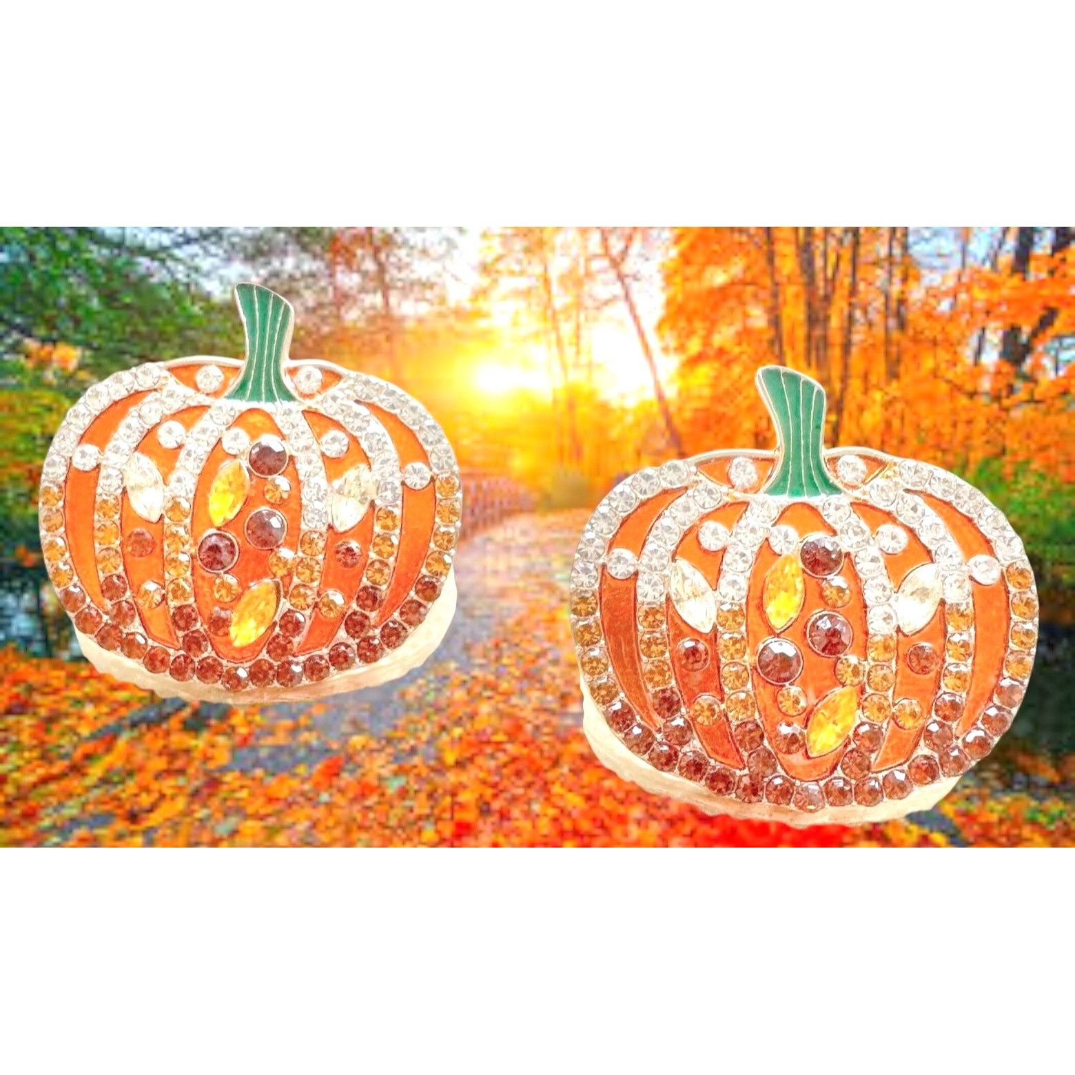 Handmade Pumpkin Earrings New Rhinestones Pierced Posts Thanksgiving Size ONE SIZE - 6 Thumbnail