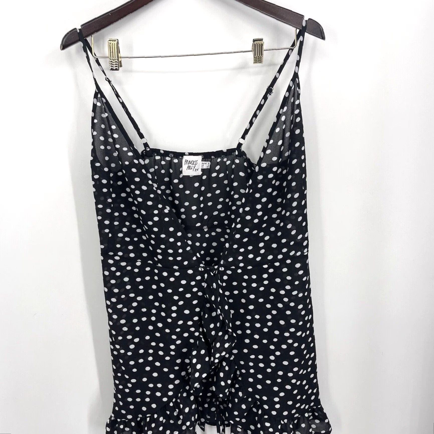 PRINCESS POLLY Princess Polly My Jewel Mini Dress Womens 4 Wrap Ruffle Polka Dot y2k 90s Slip Dress Bohemian 90s Womens Size S / US 4 / IT 40 - 2 Thumbnail