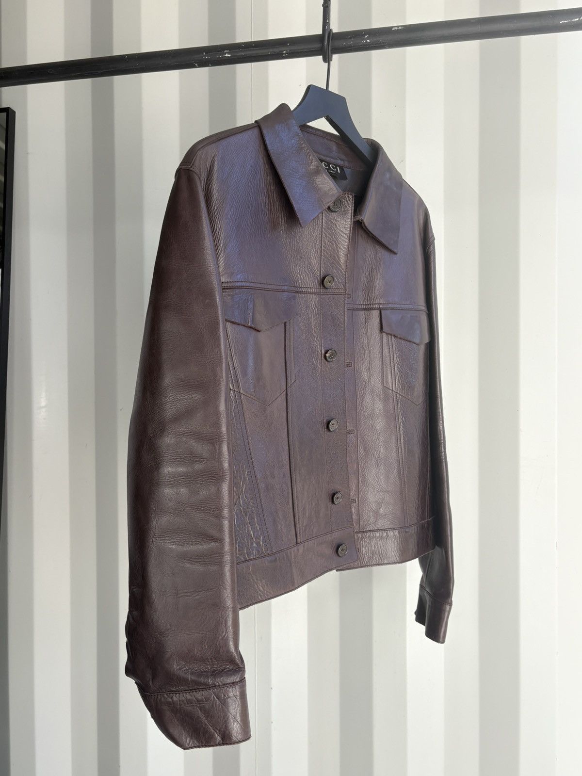 Gucci Gucci Tom Ford Era Leather Trucker Jacket Sample RARE Size US M / EU 48-50 / 2 - 2 Thumbnail