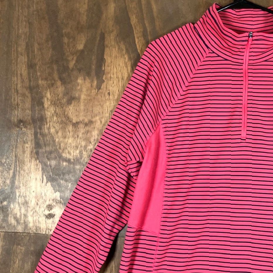 Talbots T by Talbots Womens Sweater Pink Black Striped UPF 50+ 1/4 Zip Stretch XL Pullover Knit Shirt Womens Size XL / US 12-14 / IT 48-50 - 4 Thumbnail