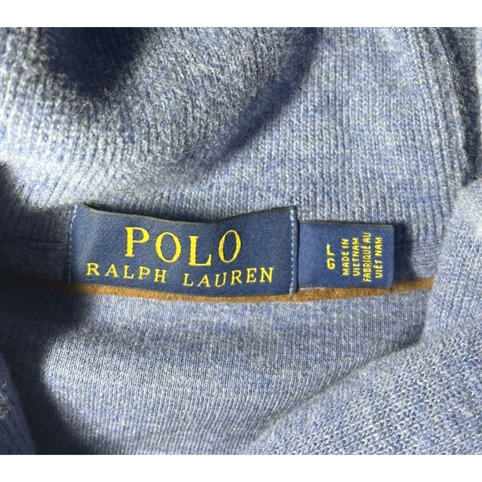 Polo Ralph Lauren VINTAGE Ralph Lauren Polo Mens Light Blue Cowl Neck Leather Elbow Patch Sweater Large Size US L / EU 52-54 / 3 - 6 Thumbnail
