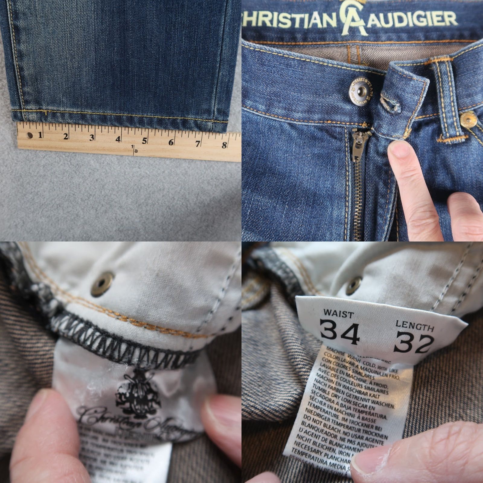 Denime VINTAGE Christian Audigier Denim Jeans Size 34x32 Straight Leg Distressed Mens Jeans Casual Blue 5-Pocket Mens Vintage USA Cotton Stretch Regular Size US 34 / EU 50 - 9 Thumbnail