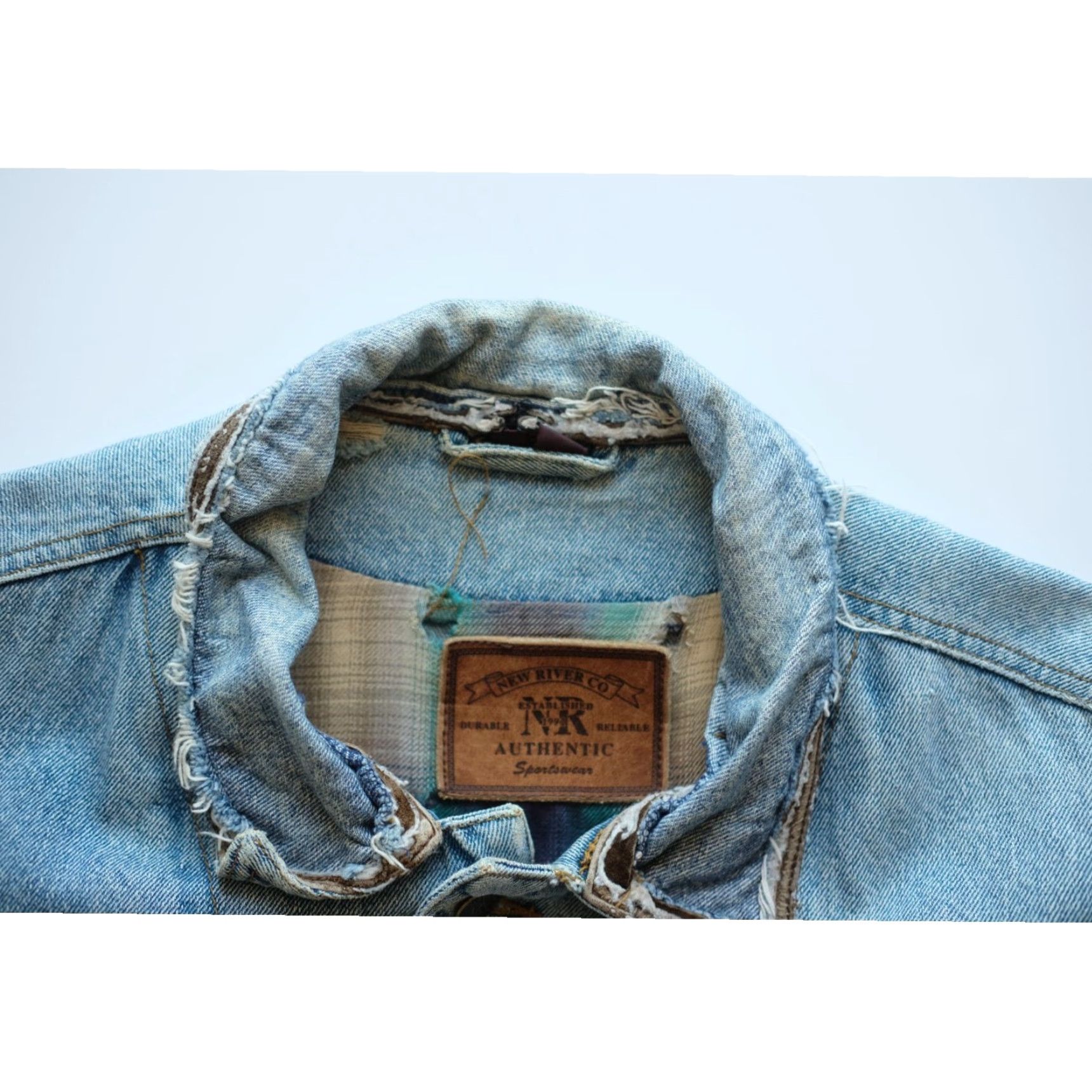 CO VINTAGE NEW RIVER CO JEAN JACKET Denim Men L Blue Distressed 90s Biker Style Jacket Mens Size L Size US 33 - 4 Thumbnail