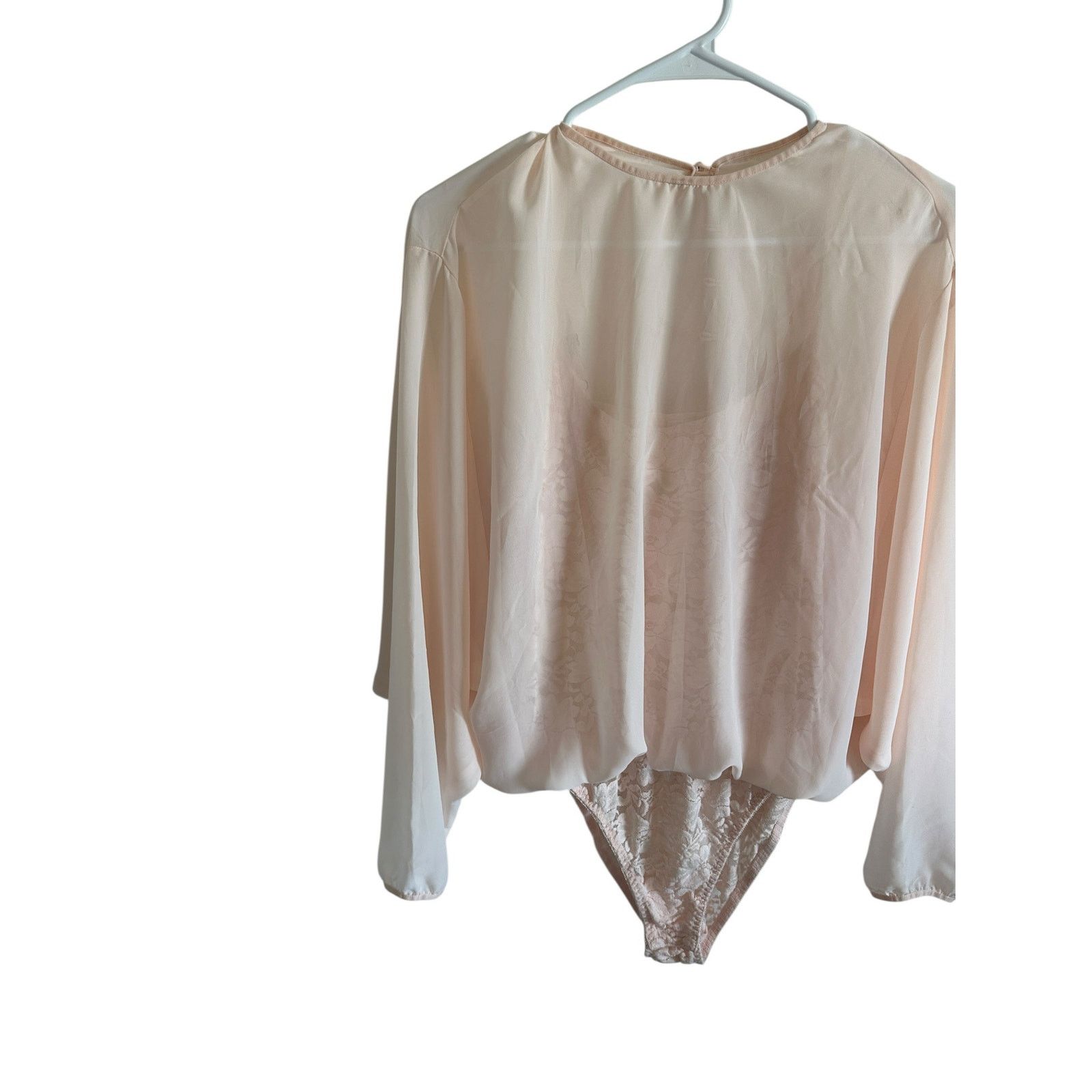 Other We Are HAH Pink Lace Long Sleeve Round Neck Floral Bodysuit Size L / US 10 / IT 46 - 3 Thumbnail